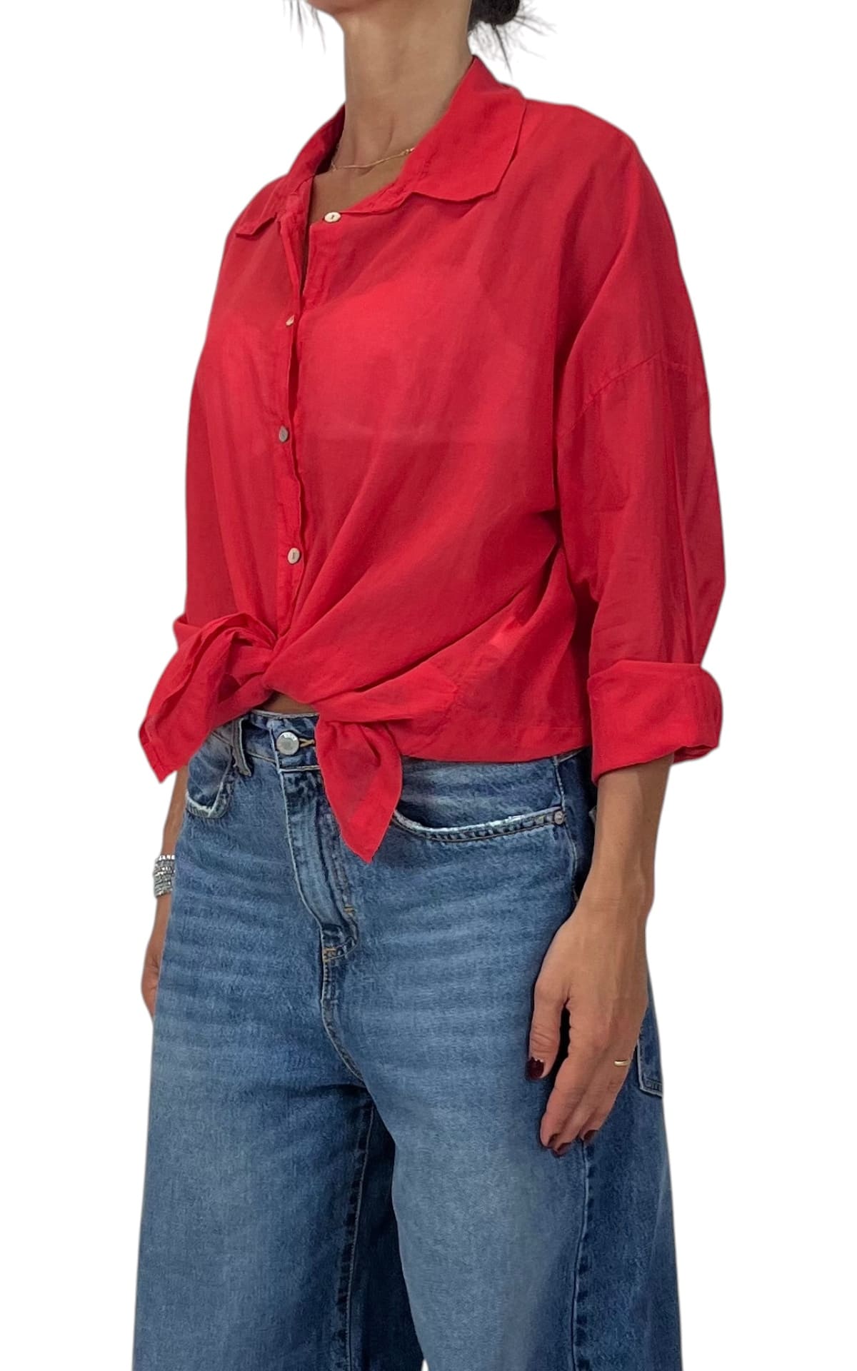 OFF-ON - Camicia in mussola tinta unita - Rosso