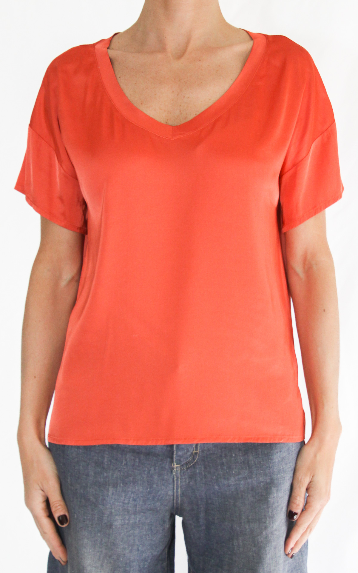 (image for) Eco – blusa scollo V – corallo