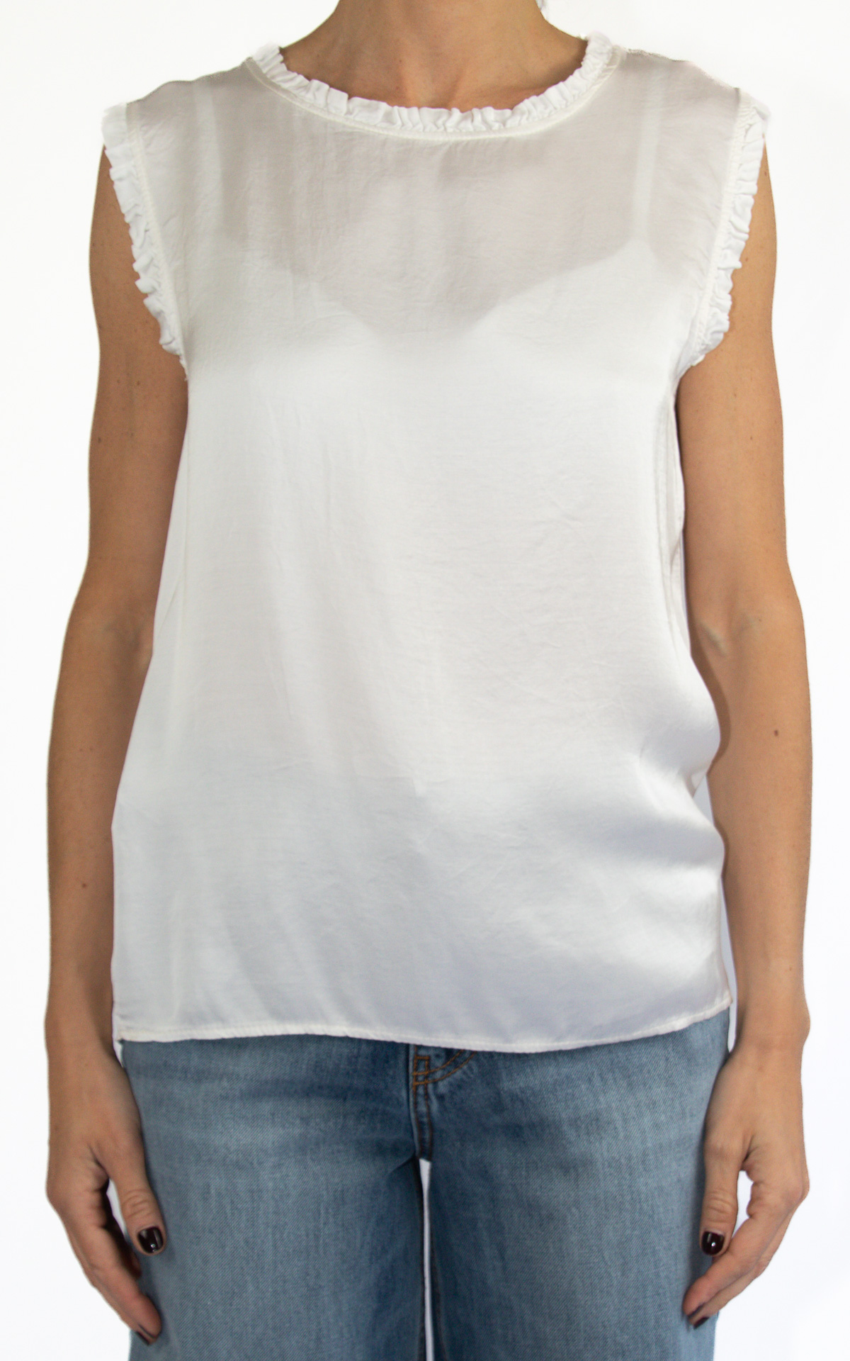 (image for) Off-On – blusa smanicata rouches – bianco