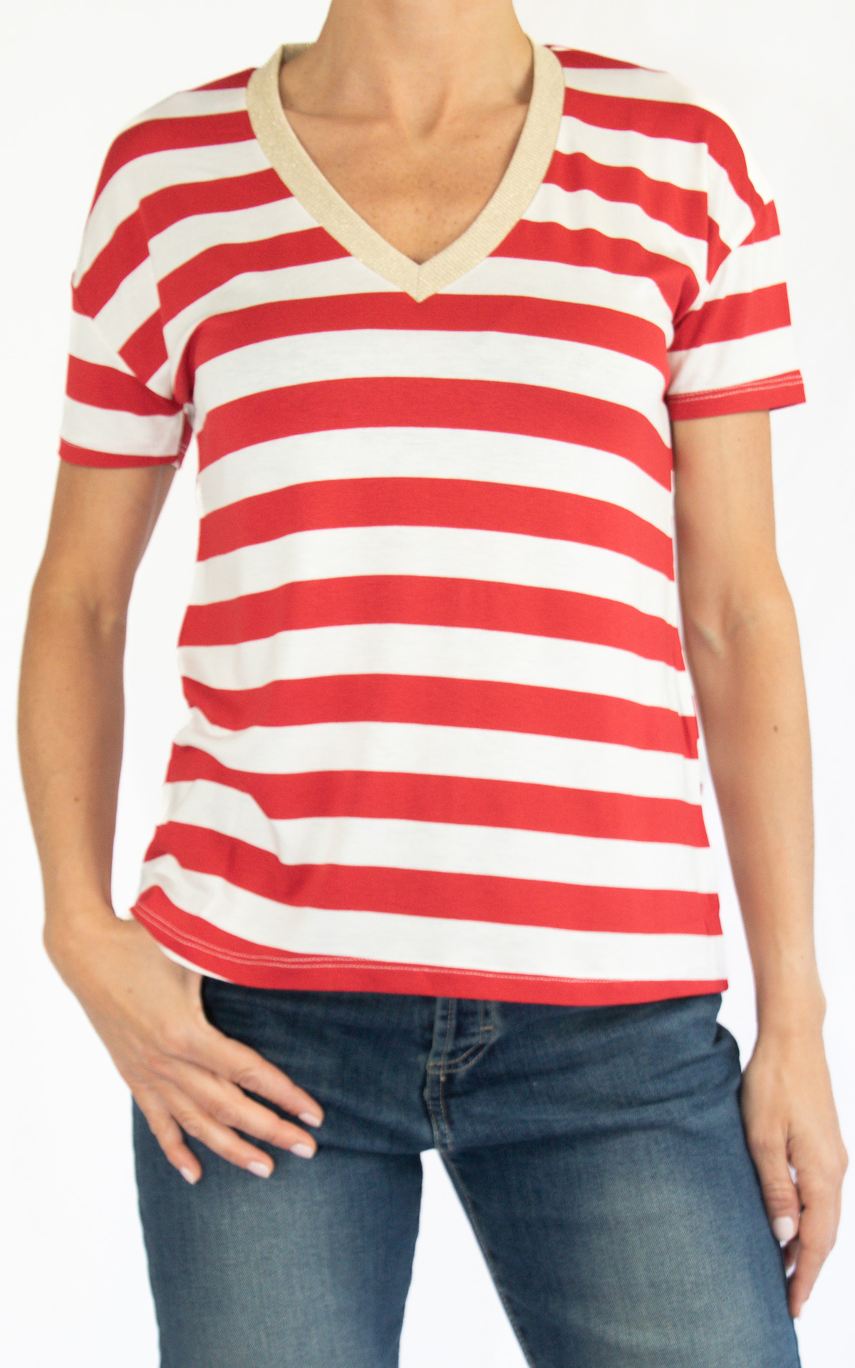 (image for) SusyMix – t-shirt a righe con scollo lurex – rossa