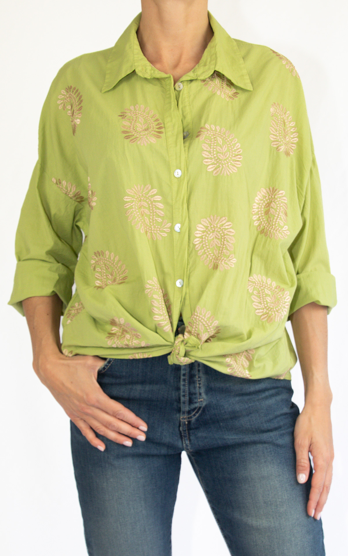 Off-On - camicia ricami - verde