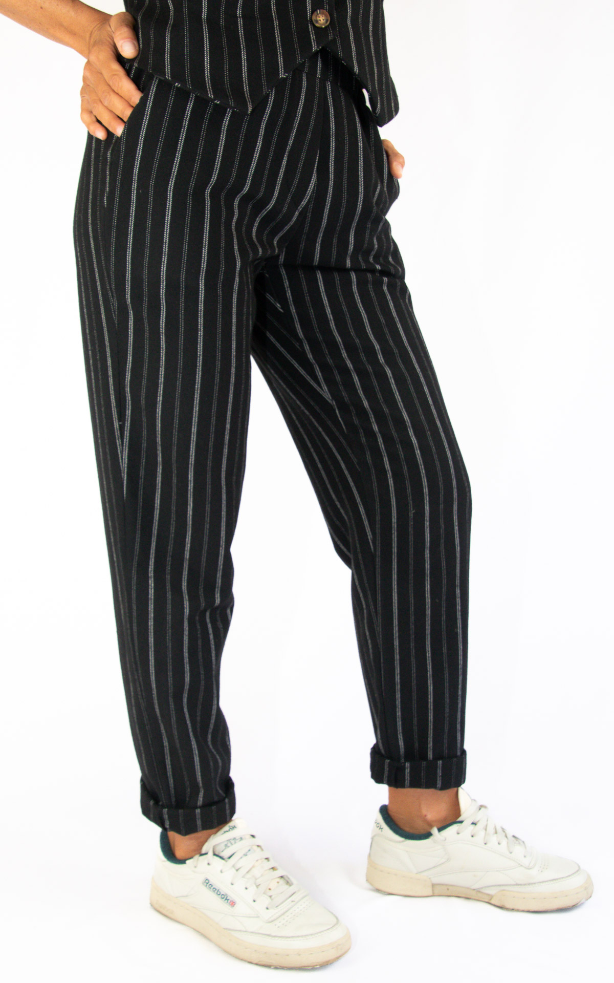 Initial - pantalone micro riga - nero/bianco