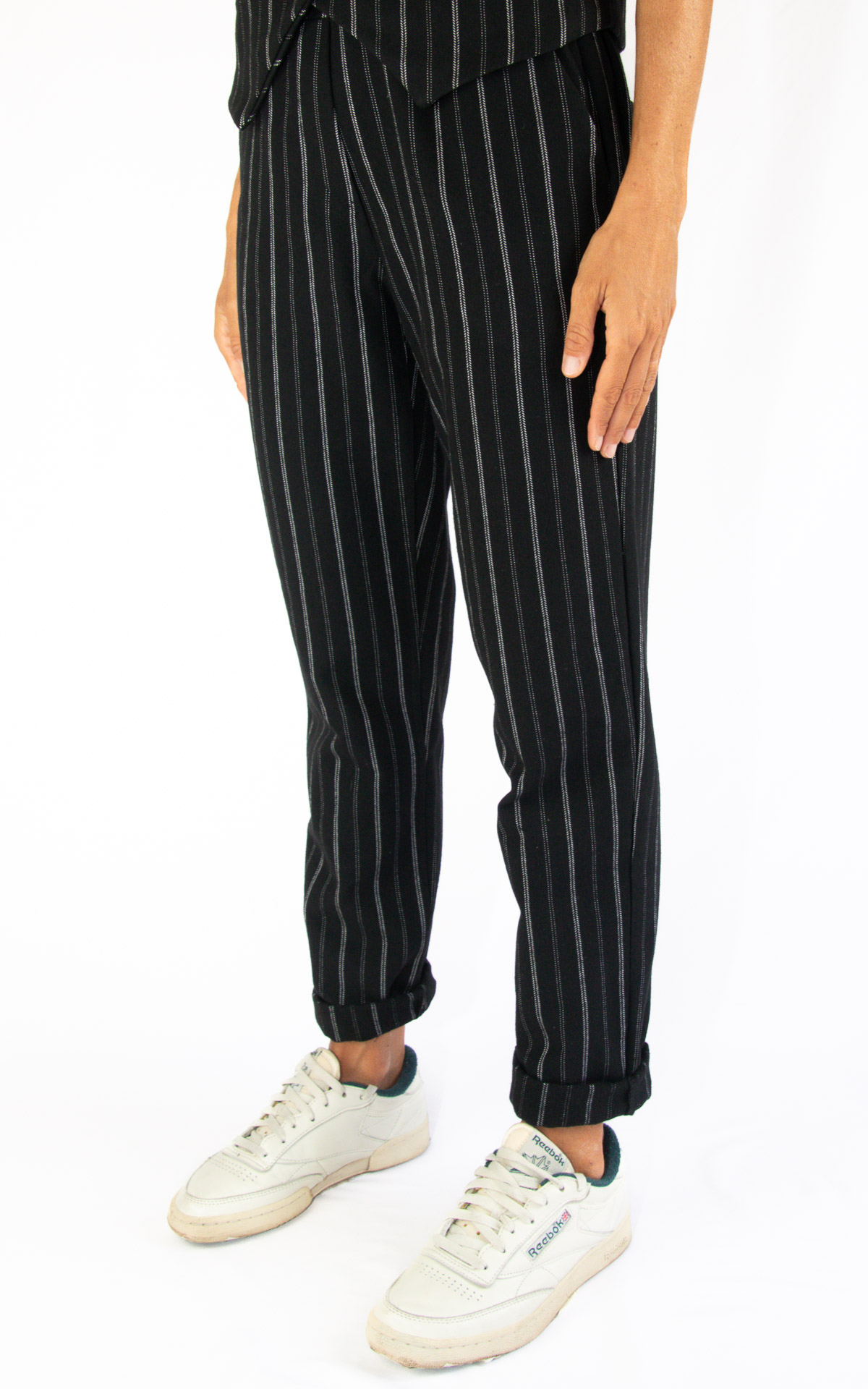 Initial - pantalone micro riga - nero/bianco