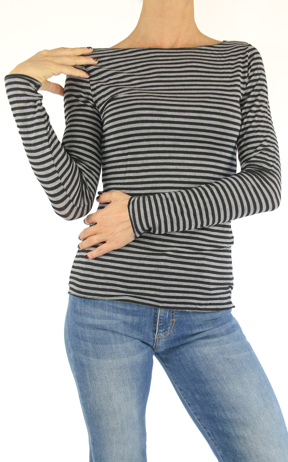 SusyMix - maglia cashmere a righe - nero/grigio