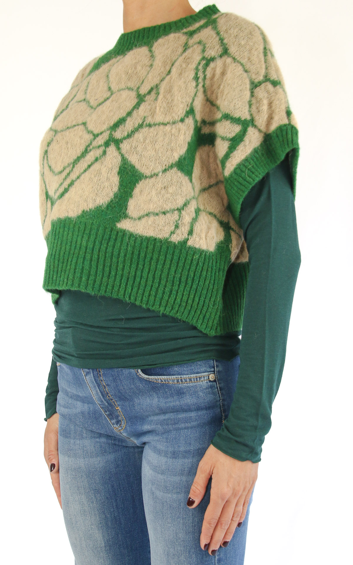 Off-On - maglione manica corta - verde/burro