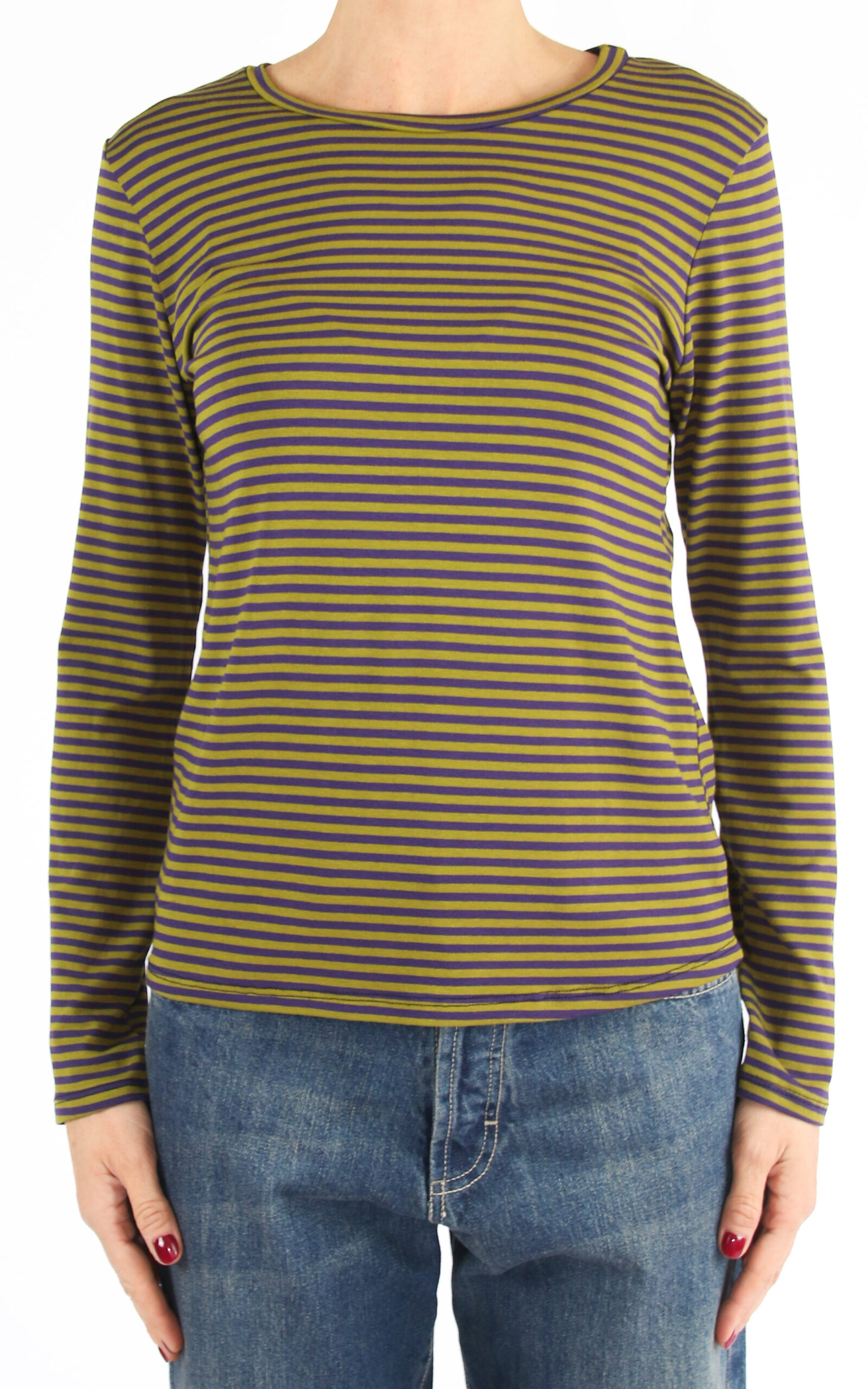 Off-On - t-shirt slim a righe - viola/verde lime