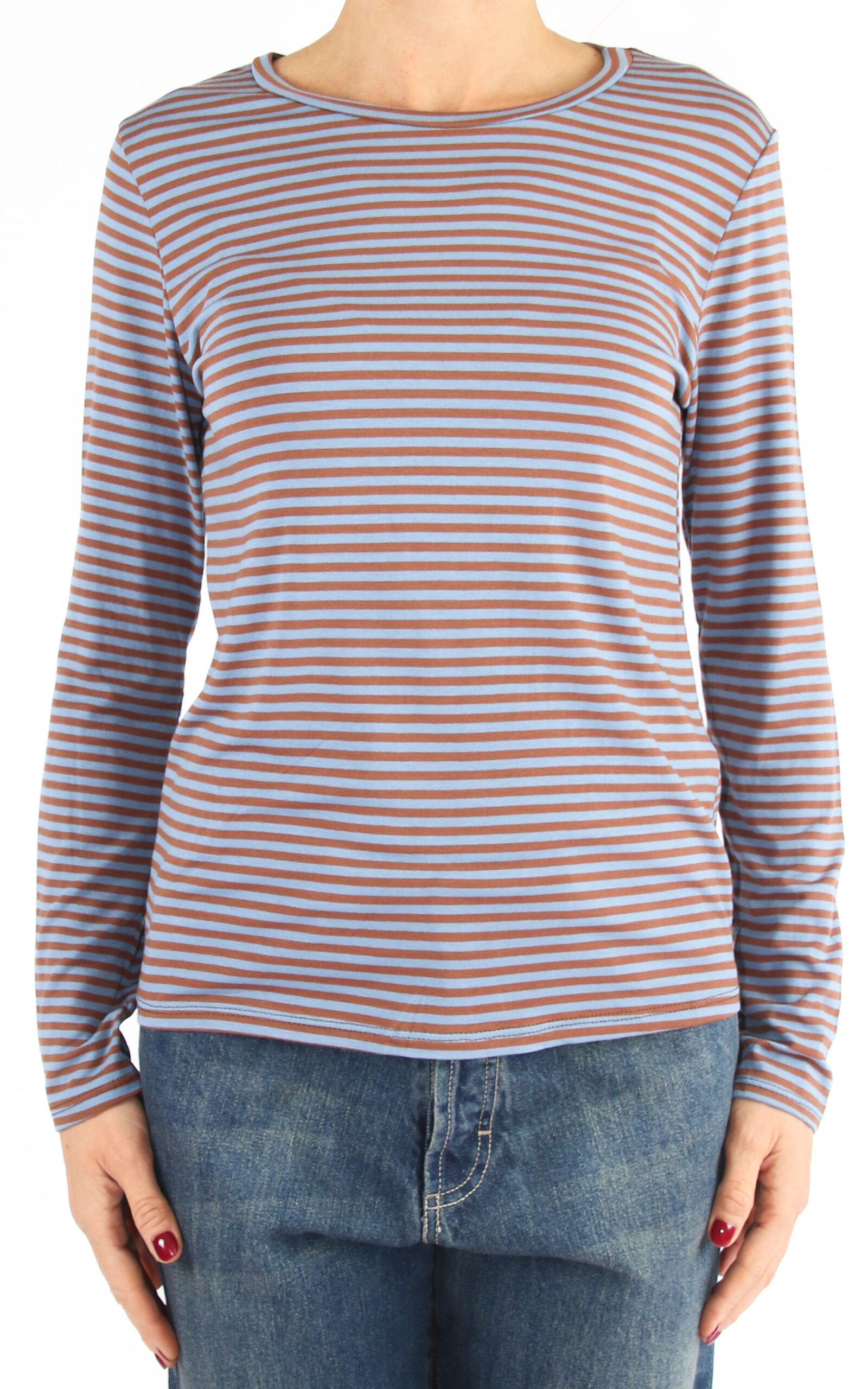 Off-On - t-shirt slim a righe - marrone/polvere