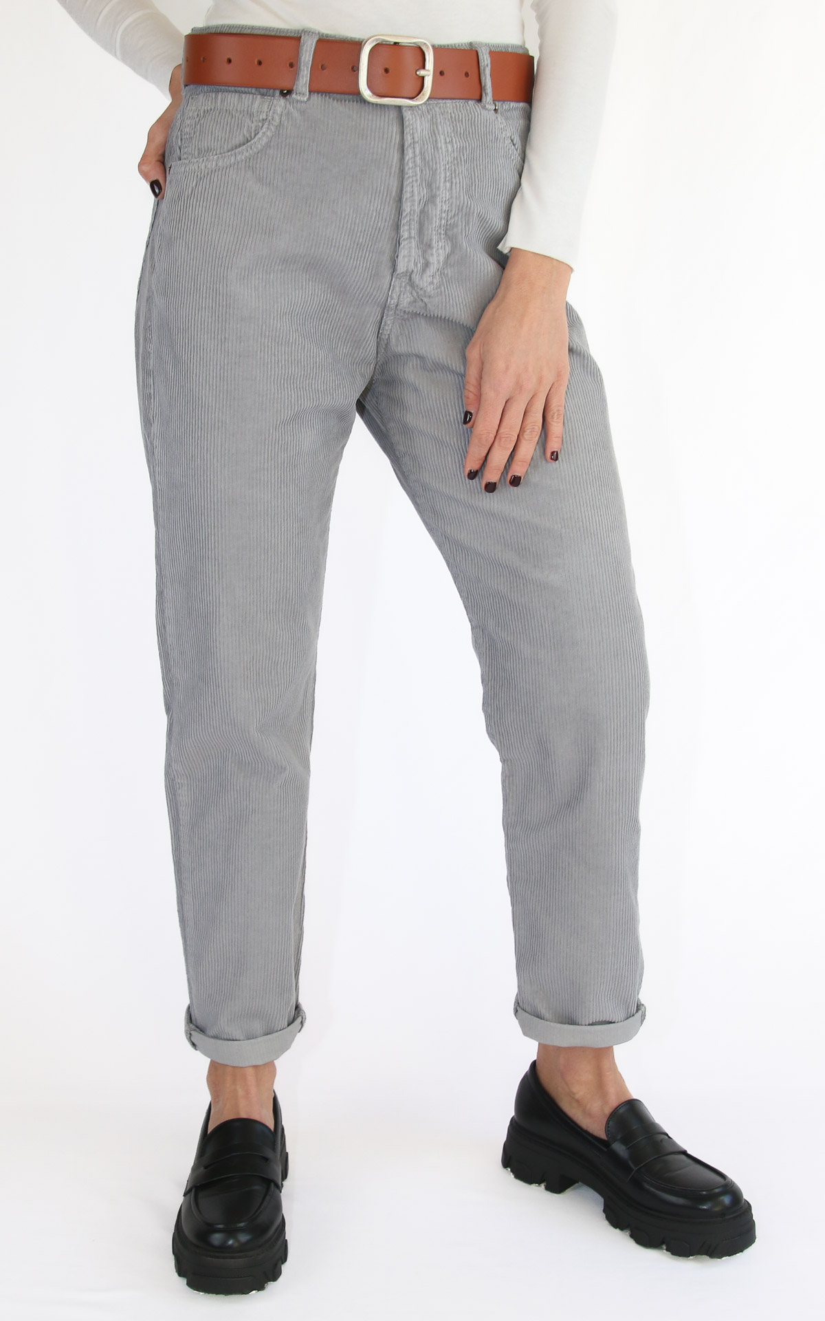 Initial- pantalone velluto mom fit - grigio