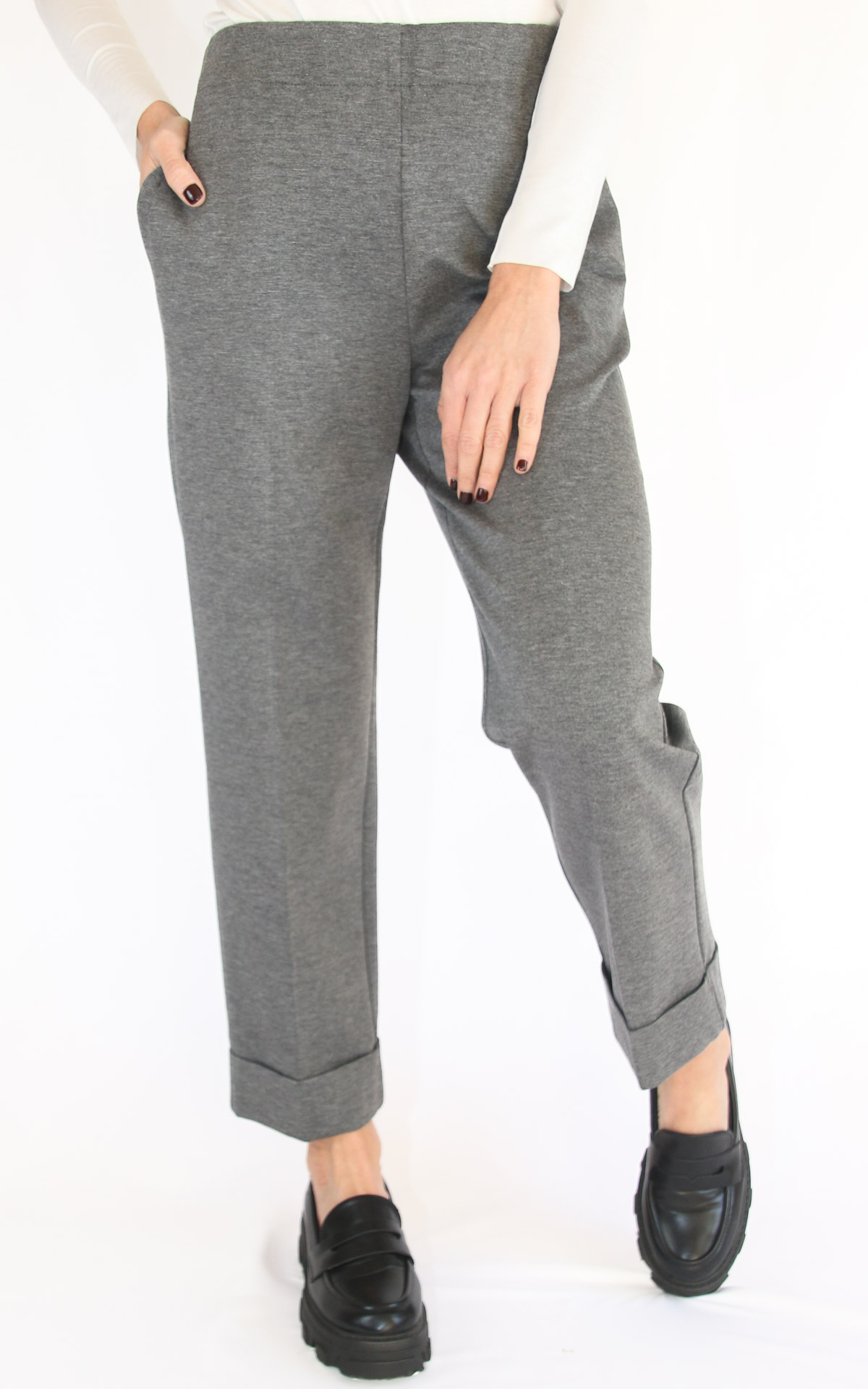 Susymix - pantalone risvolto punto milano - grigio