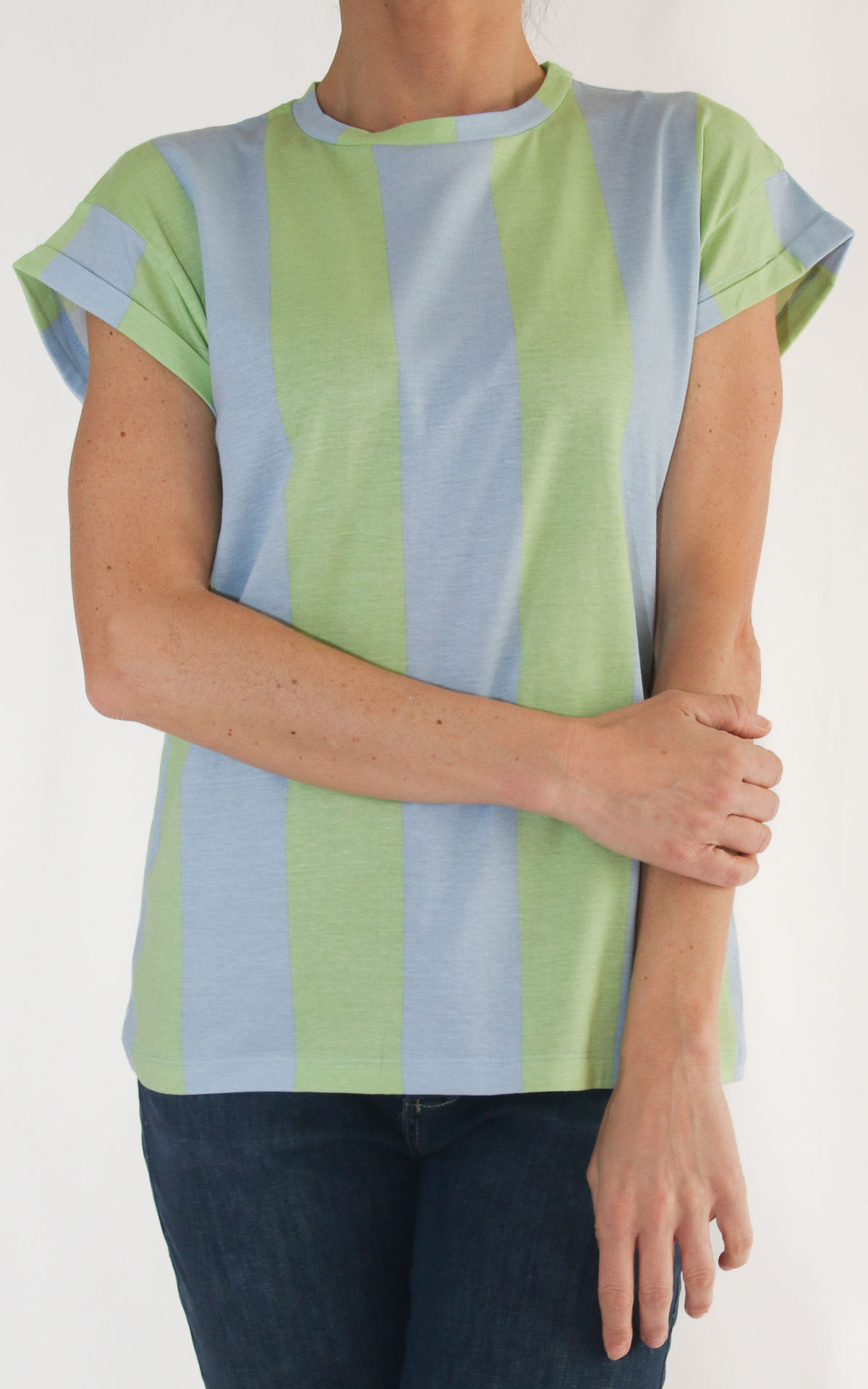 Compania fantastica - t-shirt riga verticale bicolore - Verde/azzurro