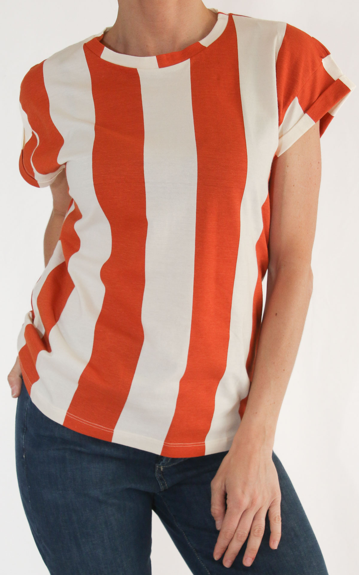 Compania fantastica - t-shirt riga verticale bicolore - Burro/arancio