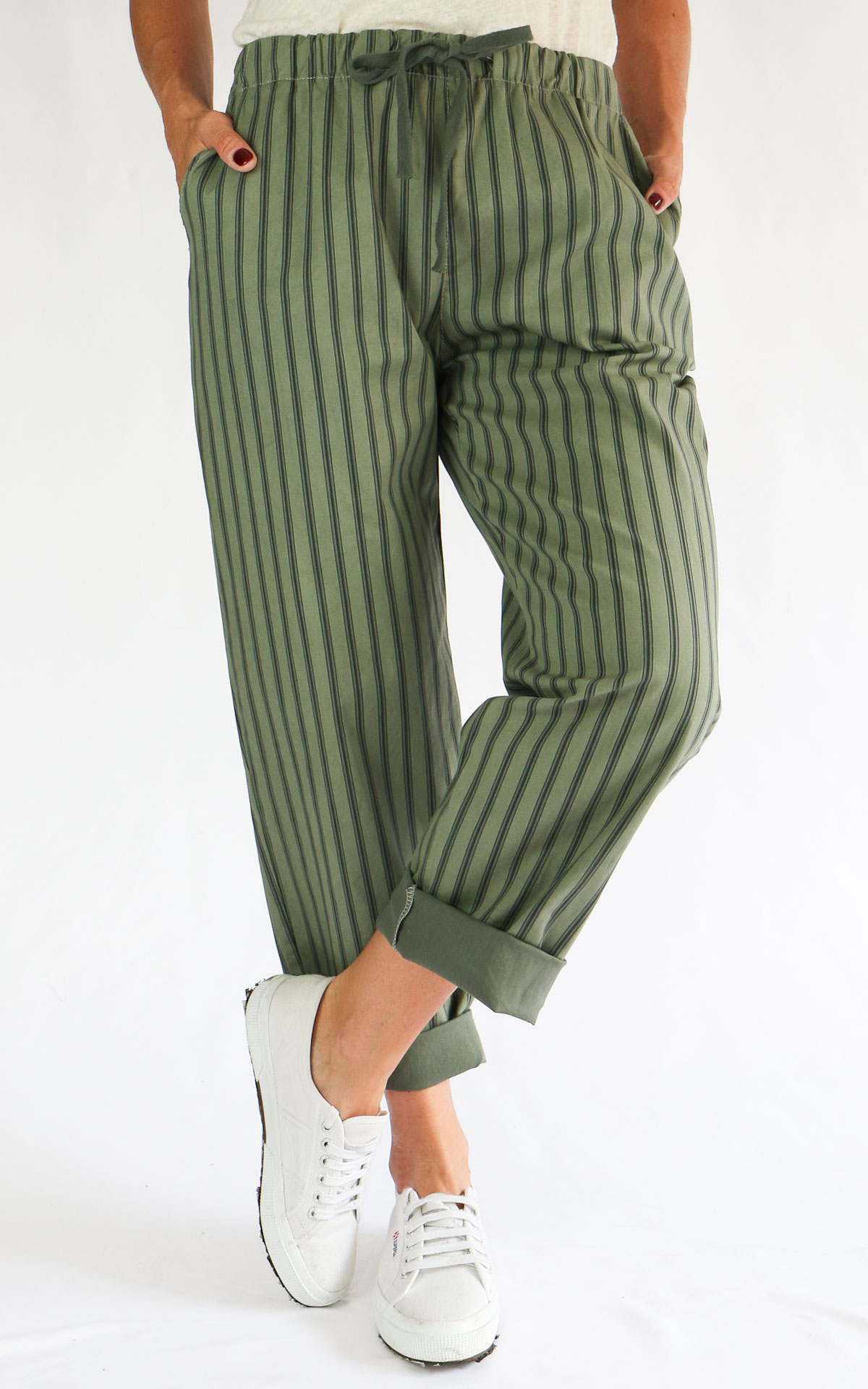 Off-on - Pantalone laccio riga - Verde