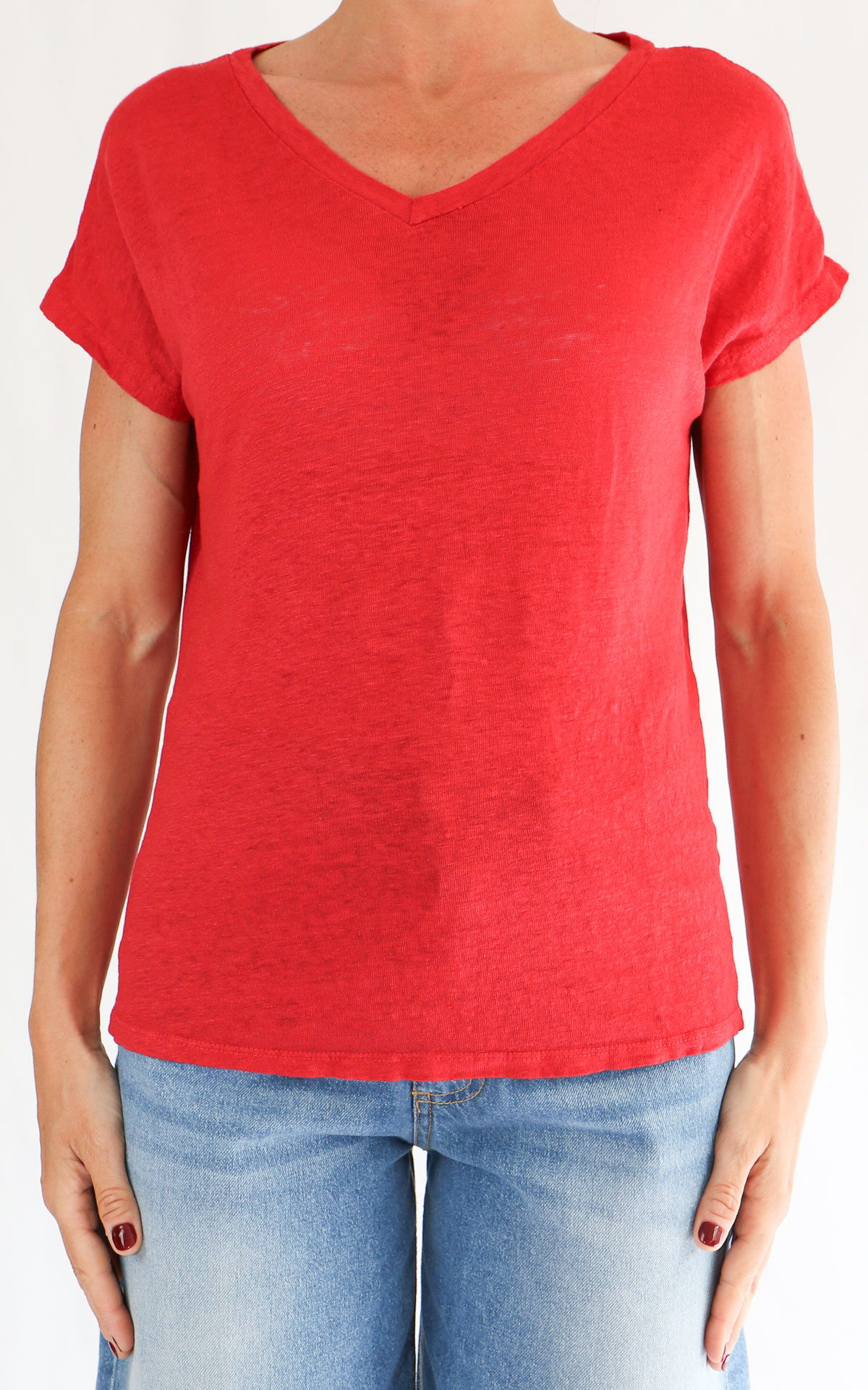 Off-on - T-shirt lino V - Rosso