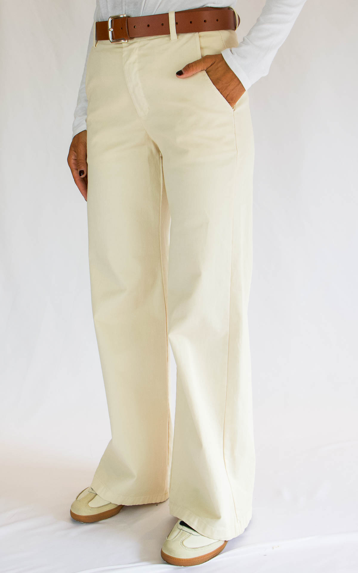 OFF-ON - Pantalone Palazzo in cotone BETTY - BURRO