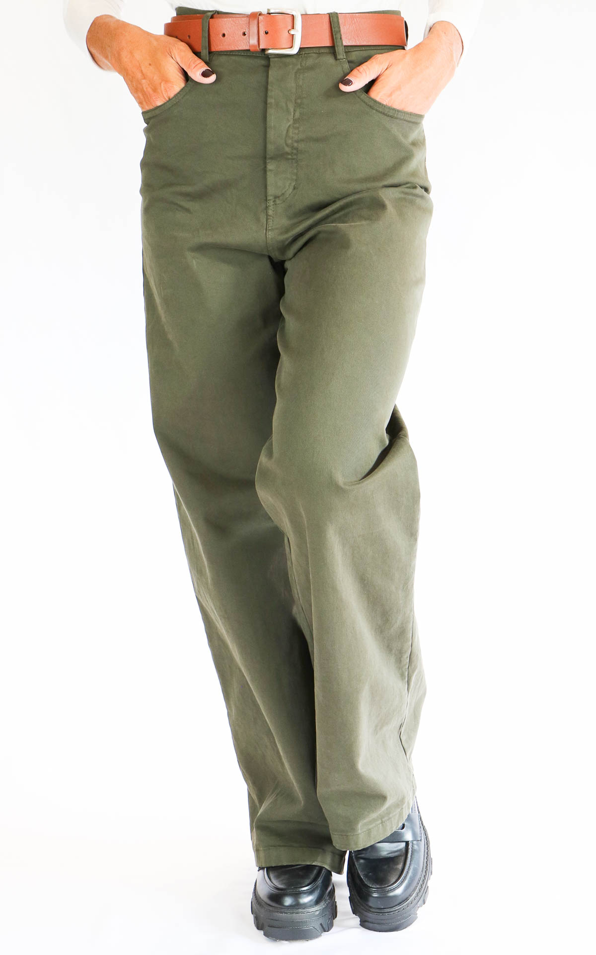 OFF-ON - Pantalone palazzo tasca ELY - VERDE