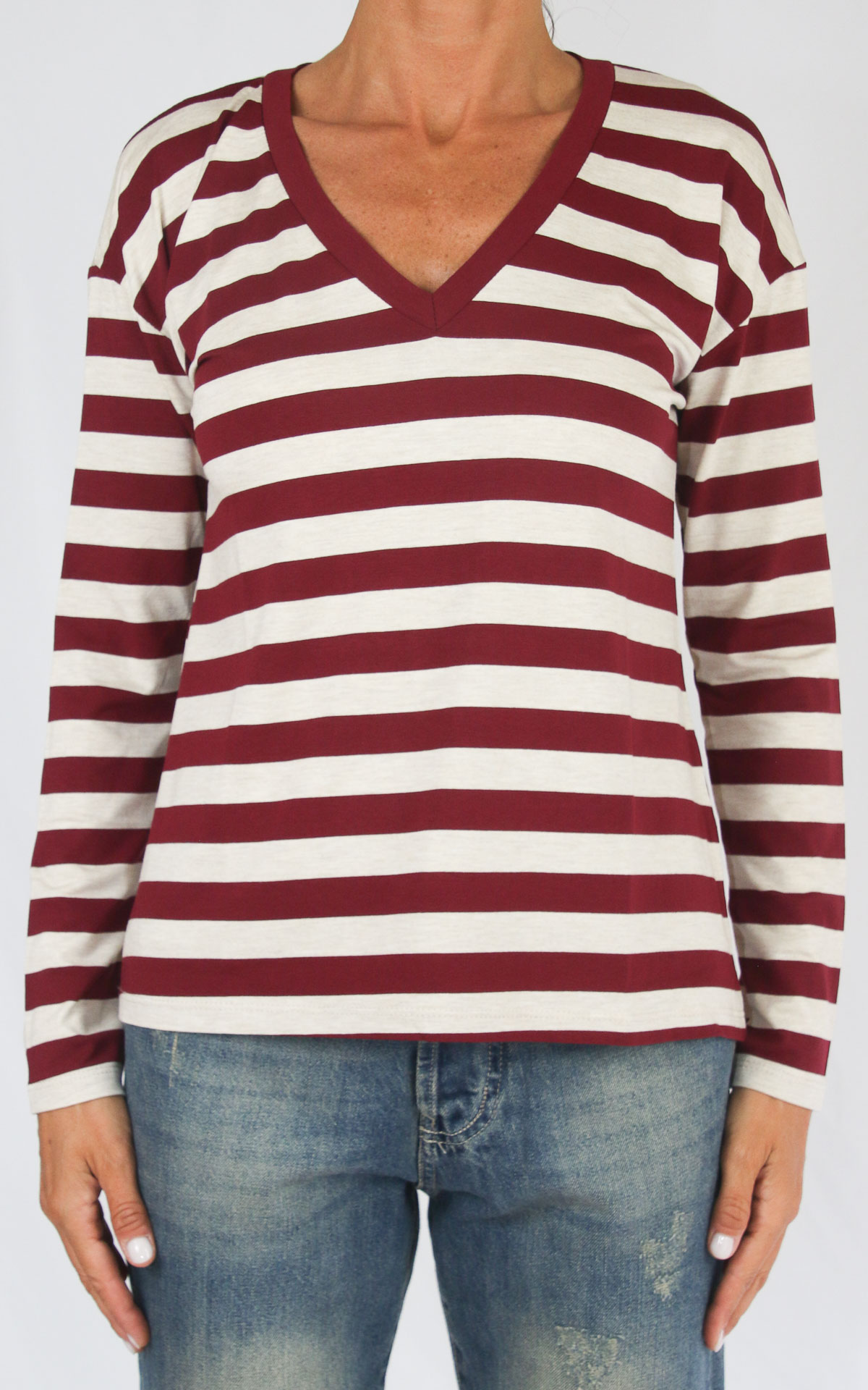 SUSYMIX - Maglia riga scollo V - WINE