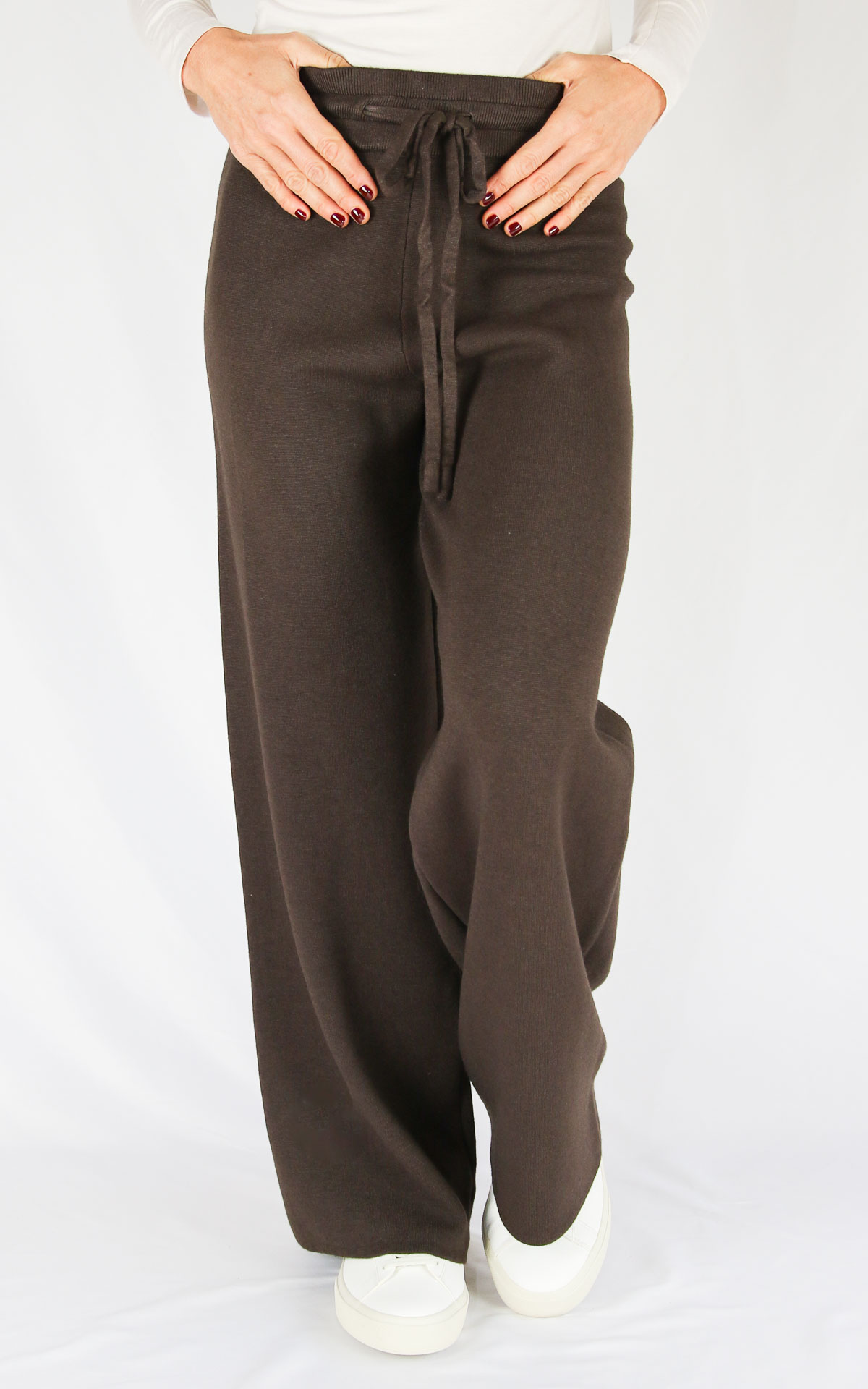 INITIAL - Pantalone in maglia con laccio - MORO