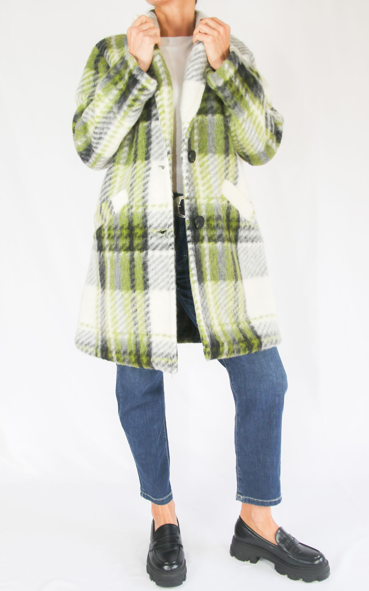 AYFËE - Cappotto jacquard - PANNA/ VERDE