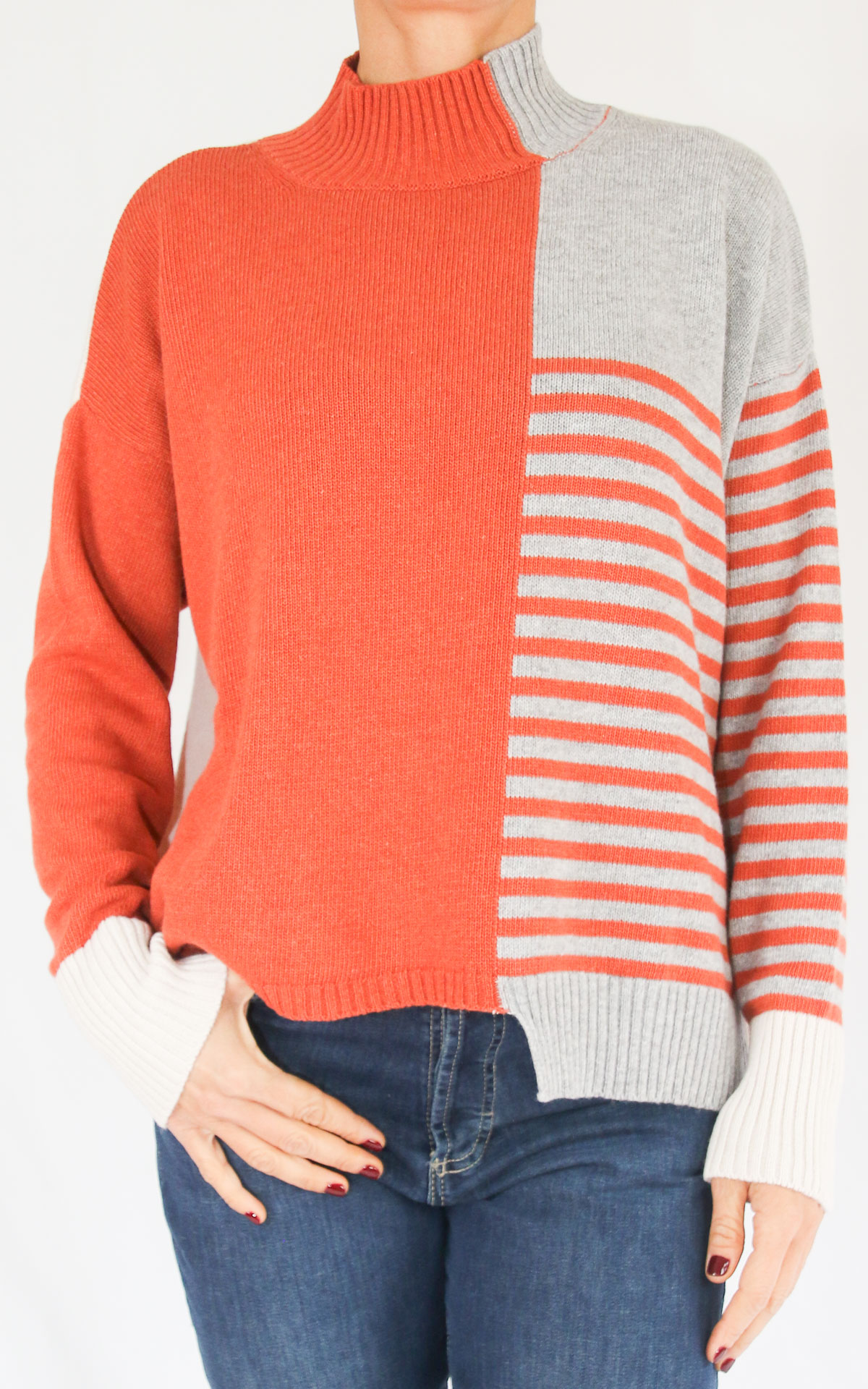 OFF-ON - Maglia 3 colori collo costine - ARANCIO