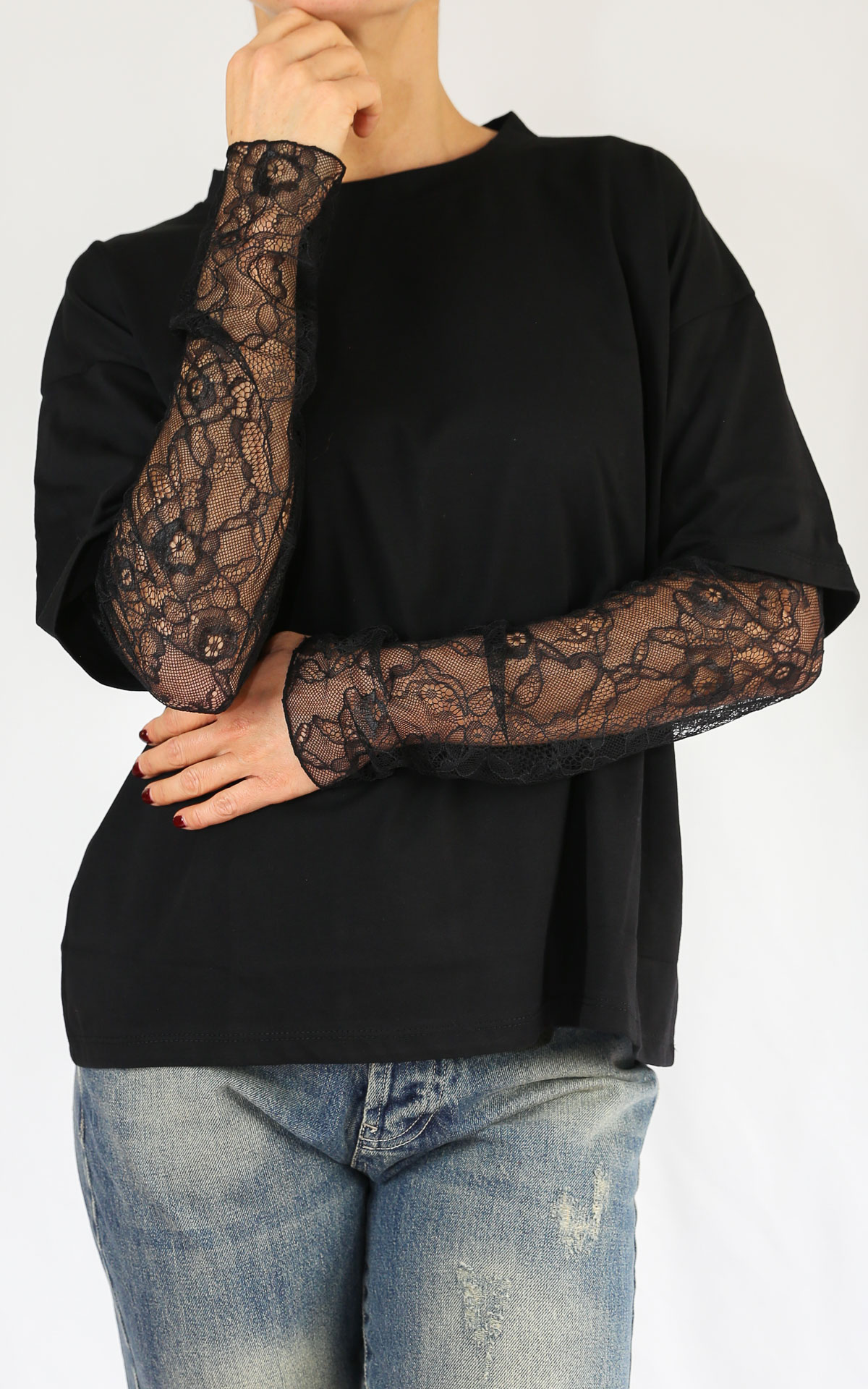 SUSYMIX - Maglia con pizzo - NERO