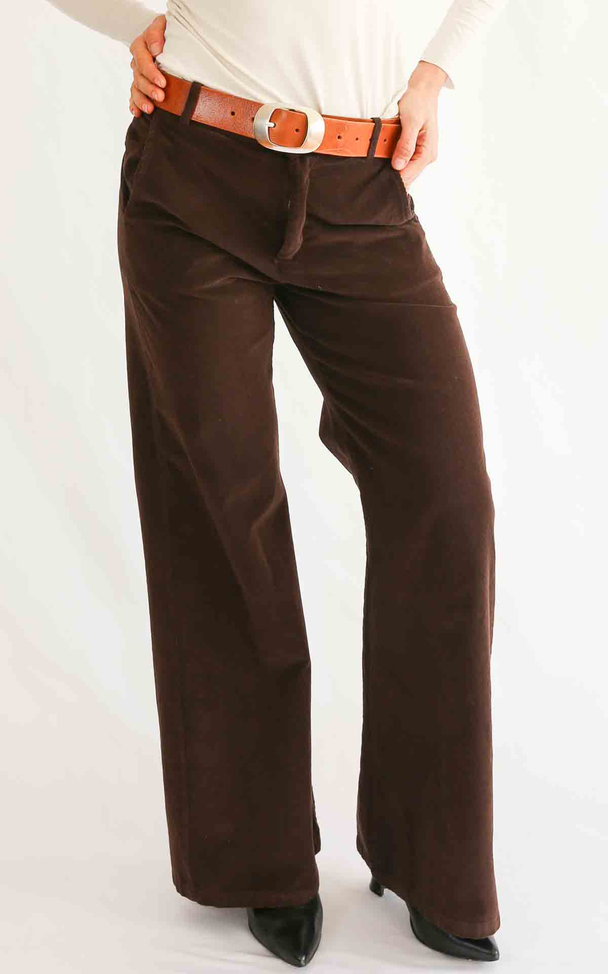 OFF-ON - Pantalone palazzo velluto BETTY - MORO