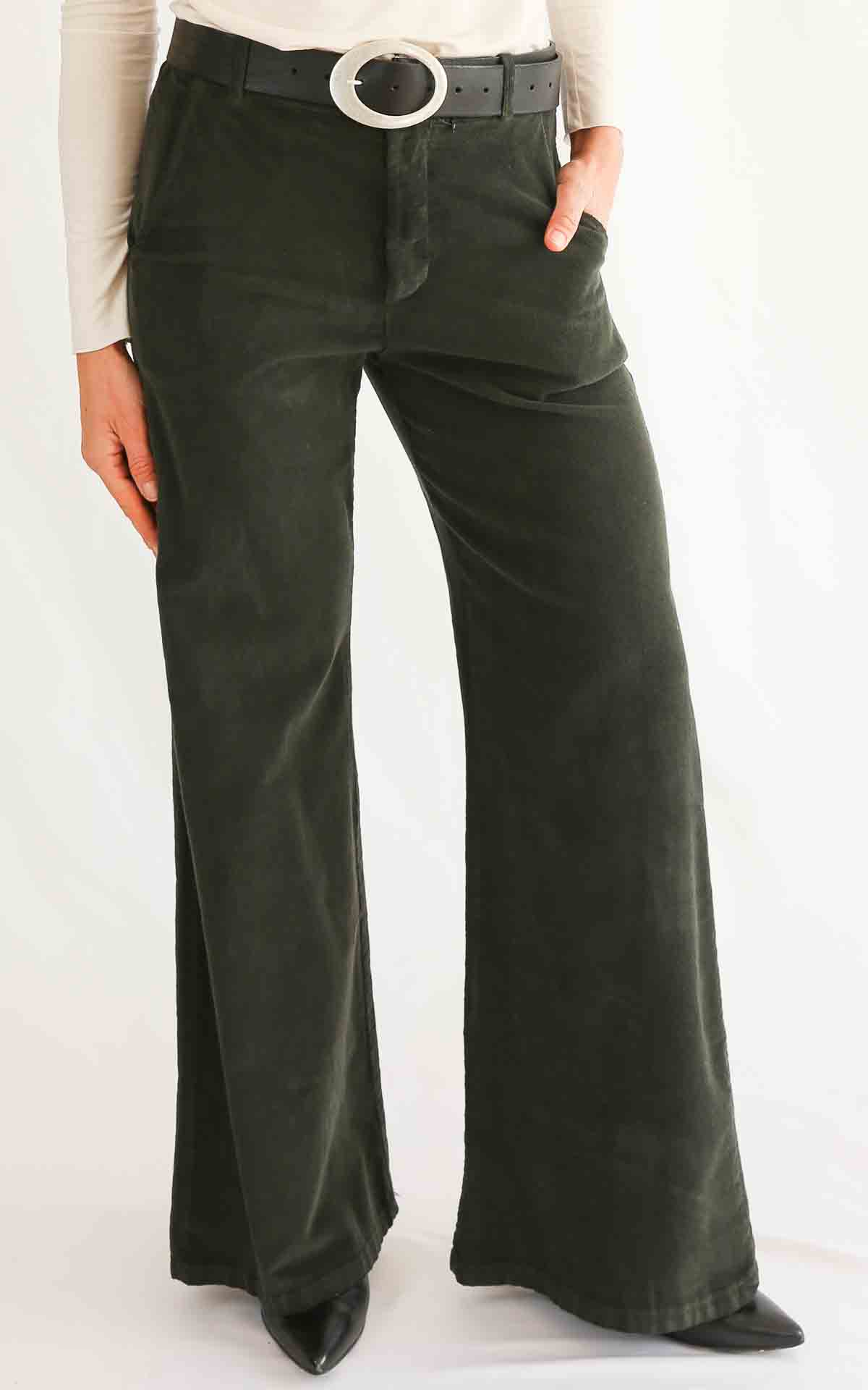 OFF-ON - Pantalone palazzo velluto BETTY - VERDE