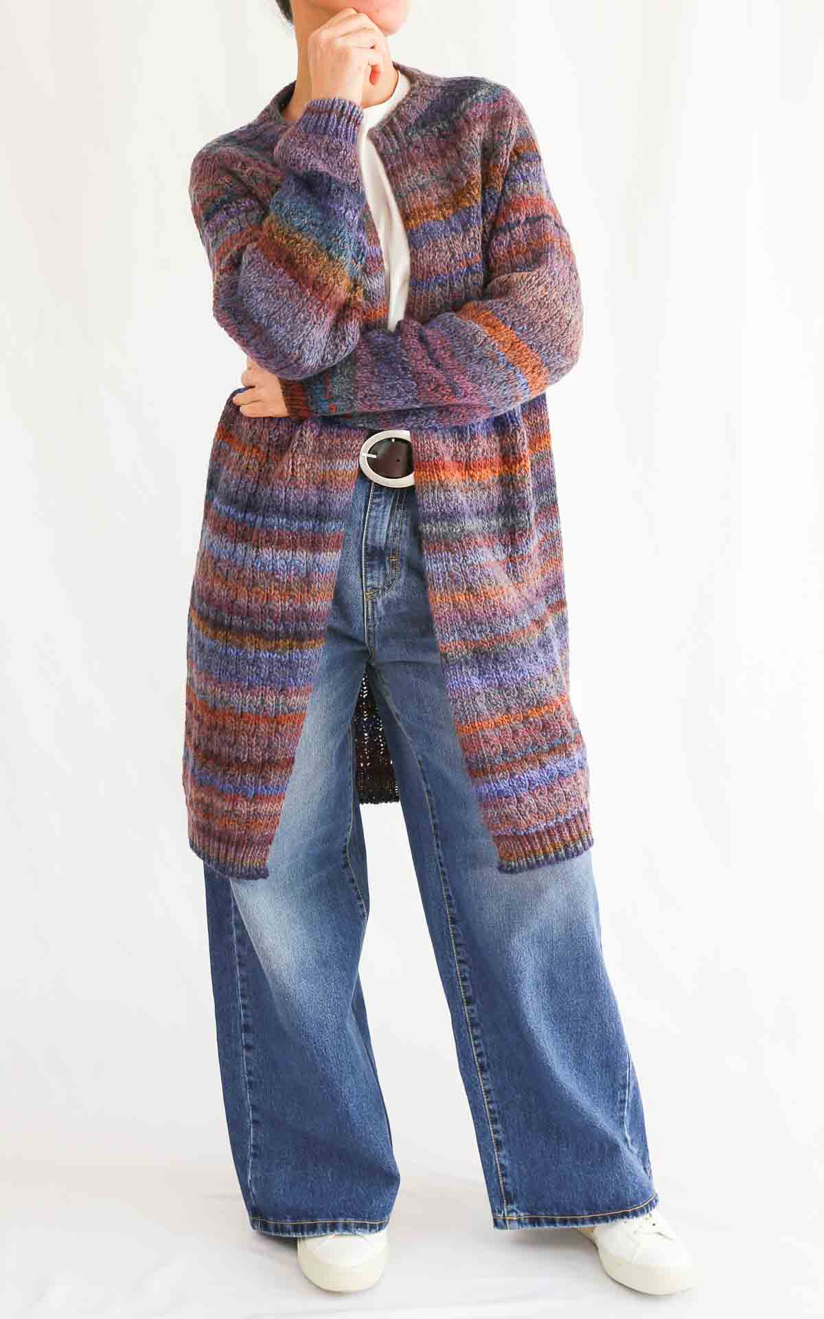 OFF-ON - Cappottino in maglia multicolore - BLU JEANS/ CAMEL