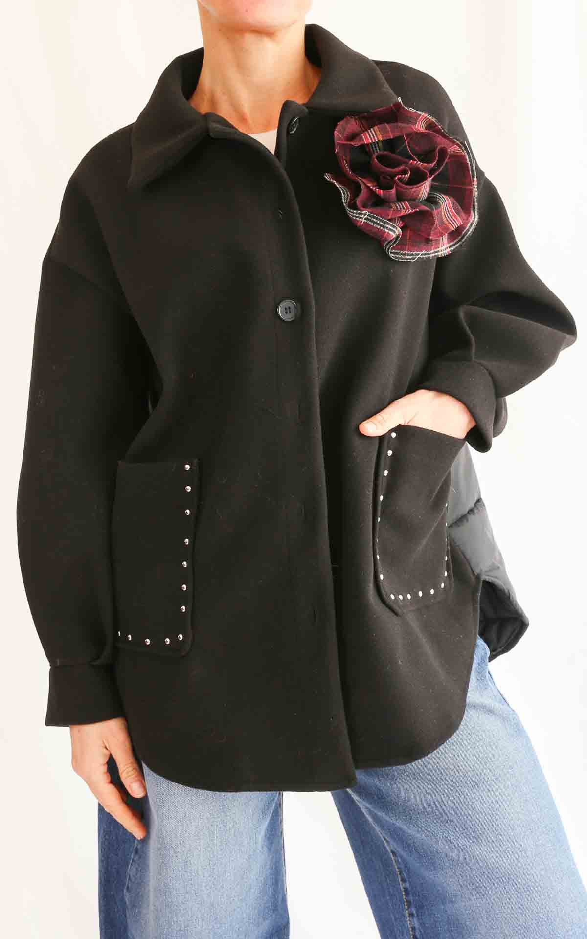 SUSYMIX - Cappotto borchie tasca - NERO