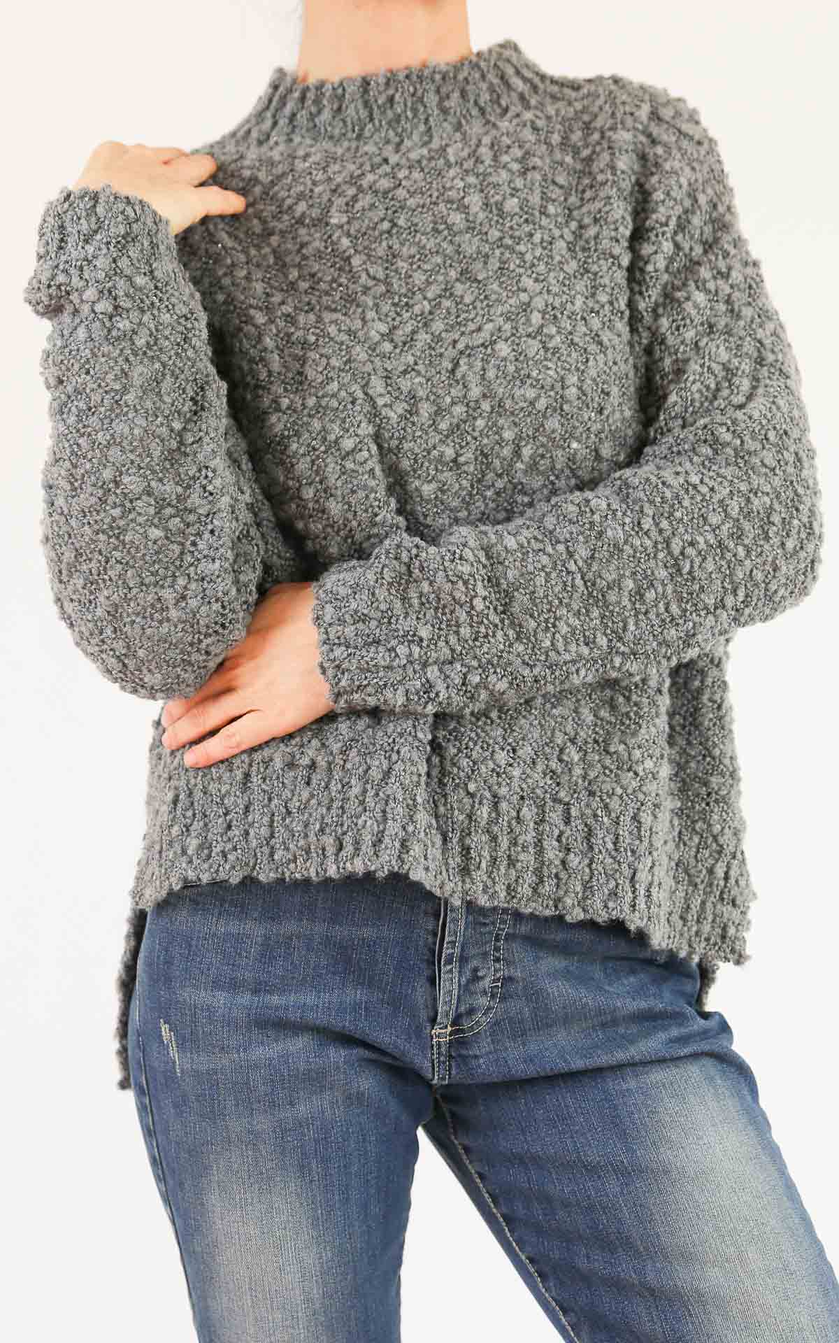 OFF-ON - Maglia lupetto bouclè con micro paillettes - GRIGIO