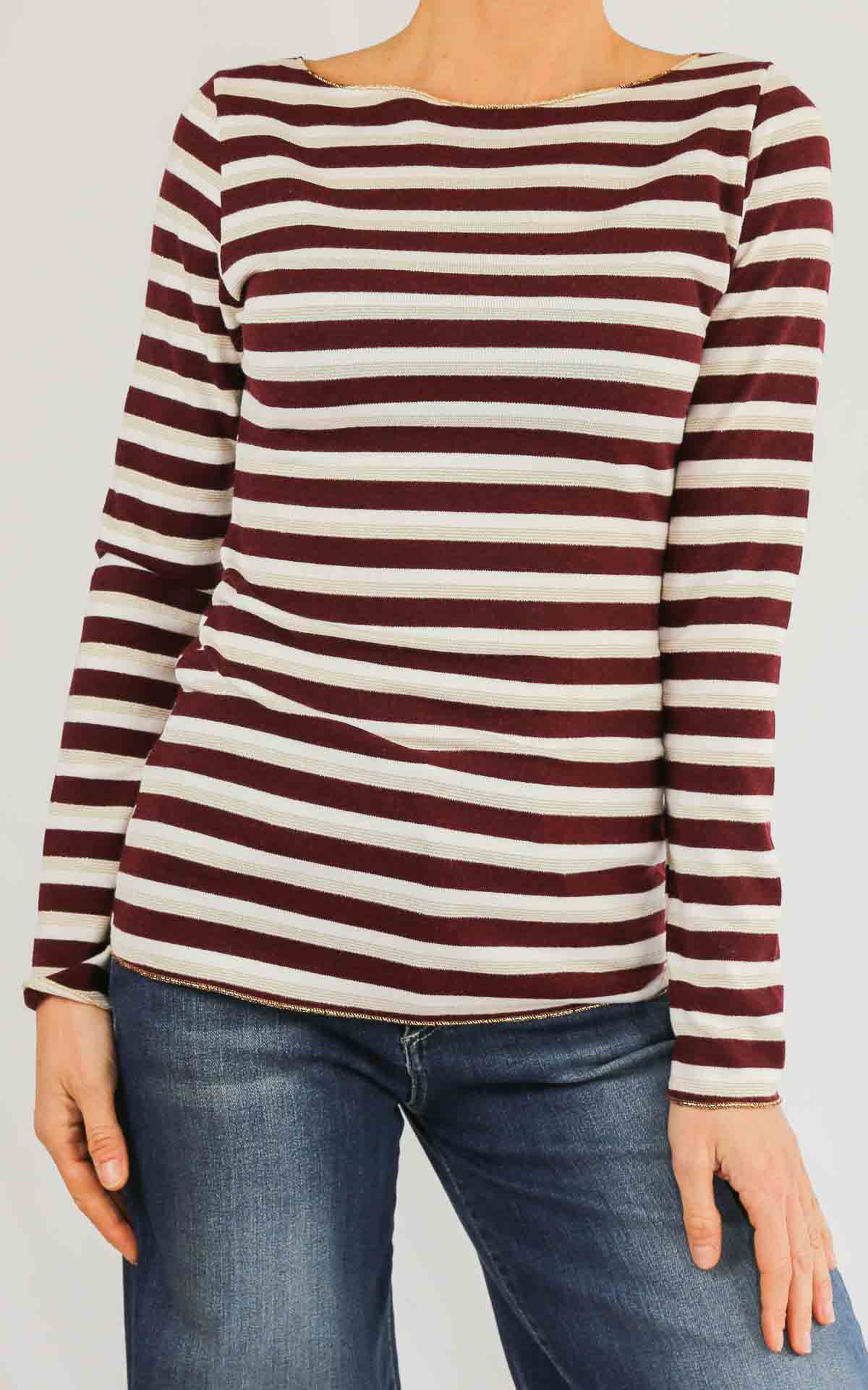 SUSYMIX - Maglia riga slim con lurex oro - WINE