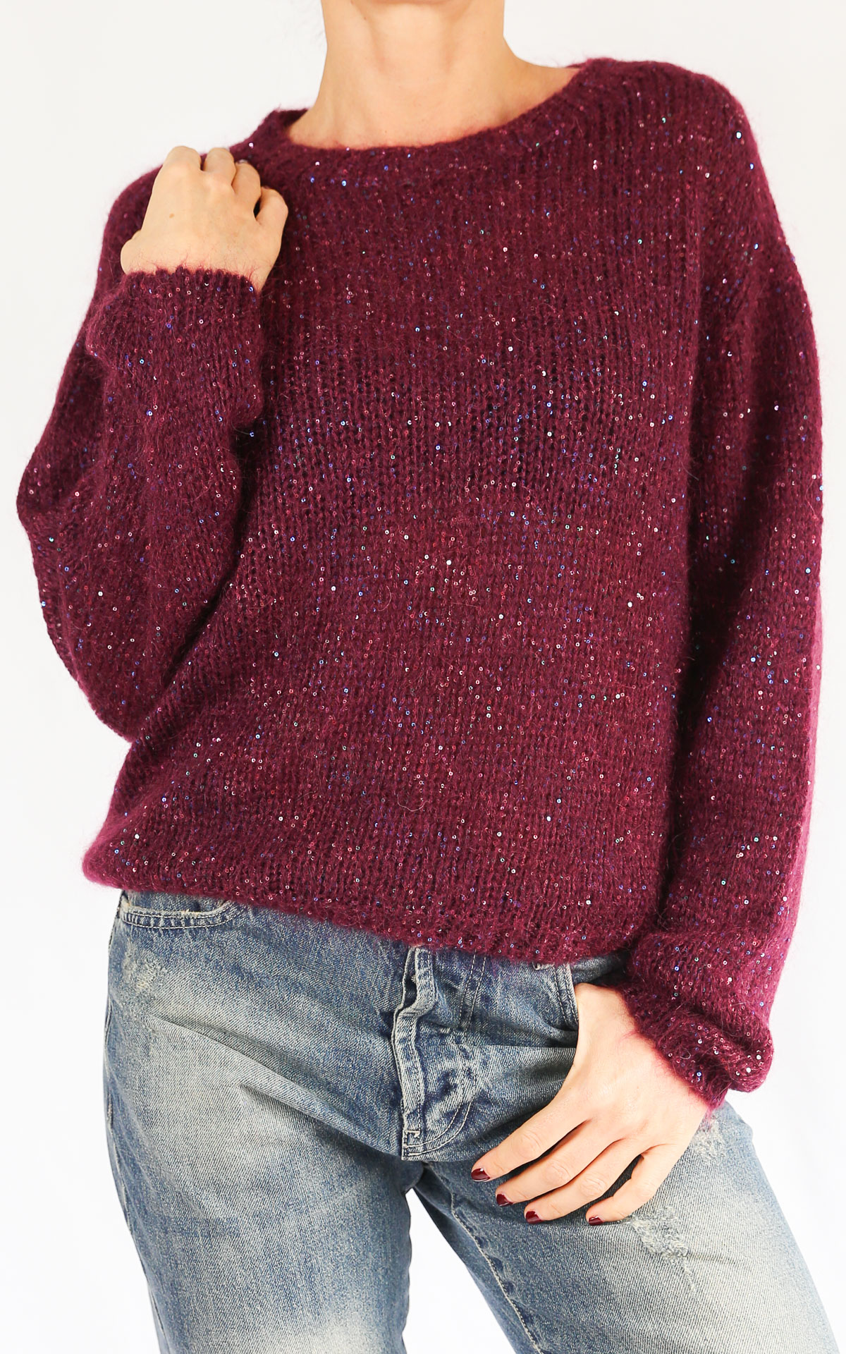 OFF-ON - Maglia mohair paillettes - WINE