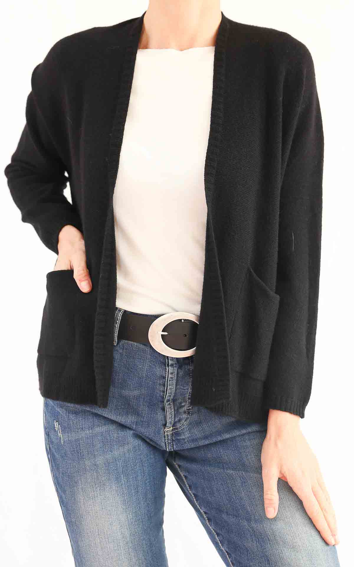 INITIAL - Cardigan tasca - NERO