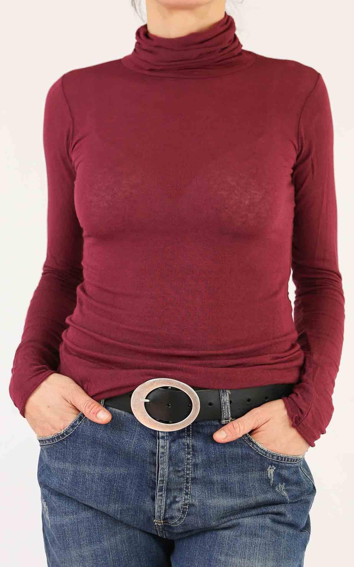 OFF-ON - t-shirt in cashmere collo alto - WINE