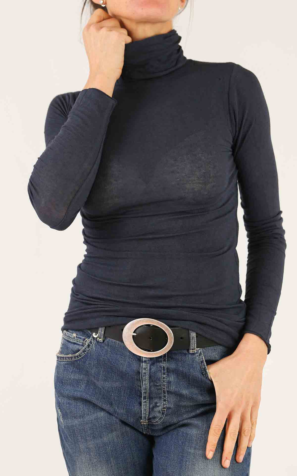 OFF-ON - t-shirt in cashmere collo alto - BLU