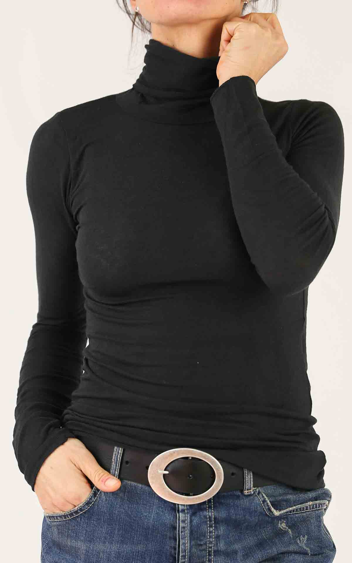 OFF-ON - t-shirt in cashmere collo alto - NERO