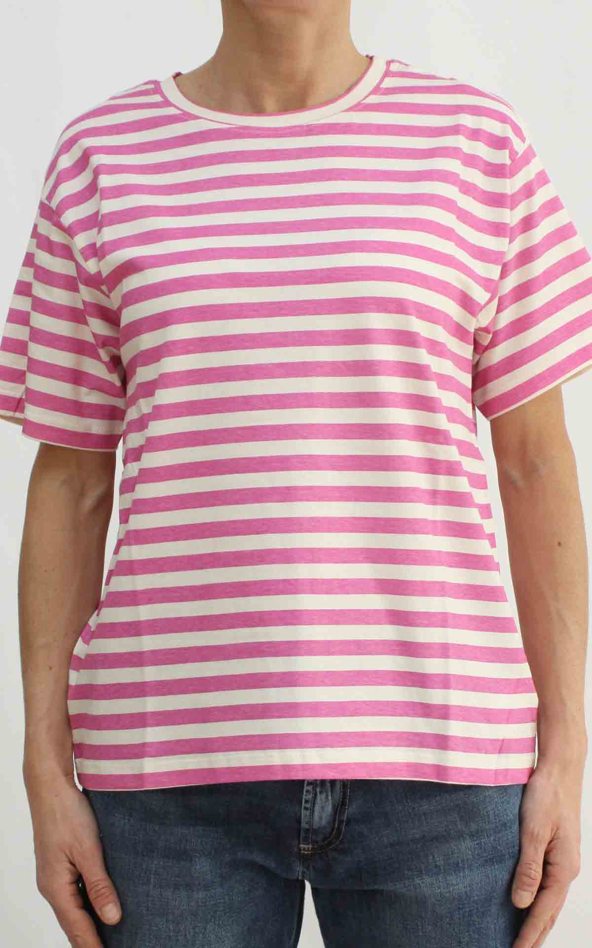 COMPANIA FANTASTICA - T-shirt riga - ROSA/ PANNA