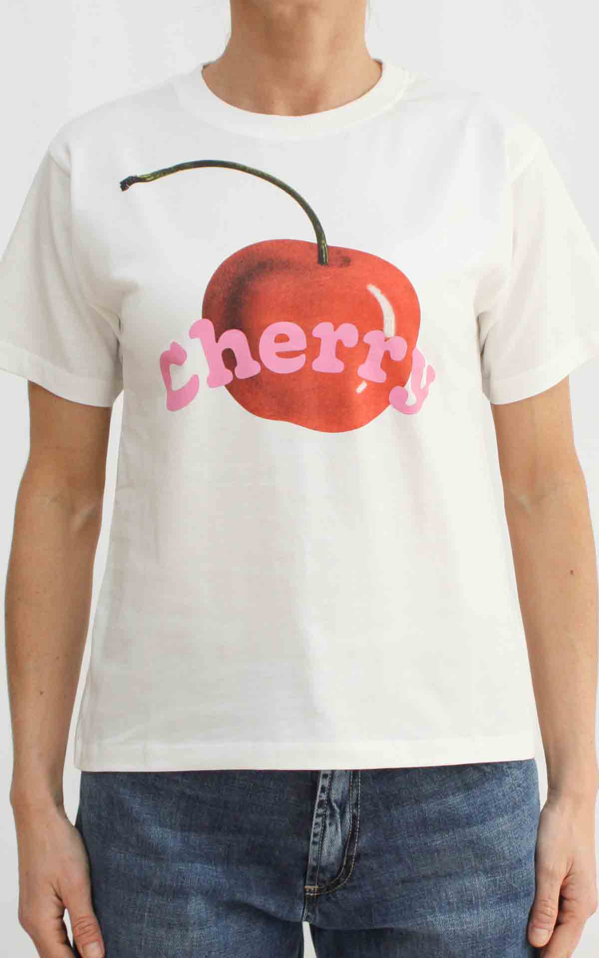 OMPANIA FANTASTICA - T-shirt cotone CHERRY - BIANCO