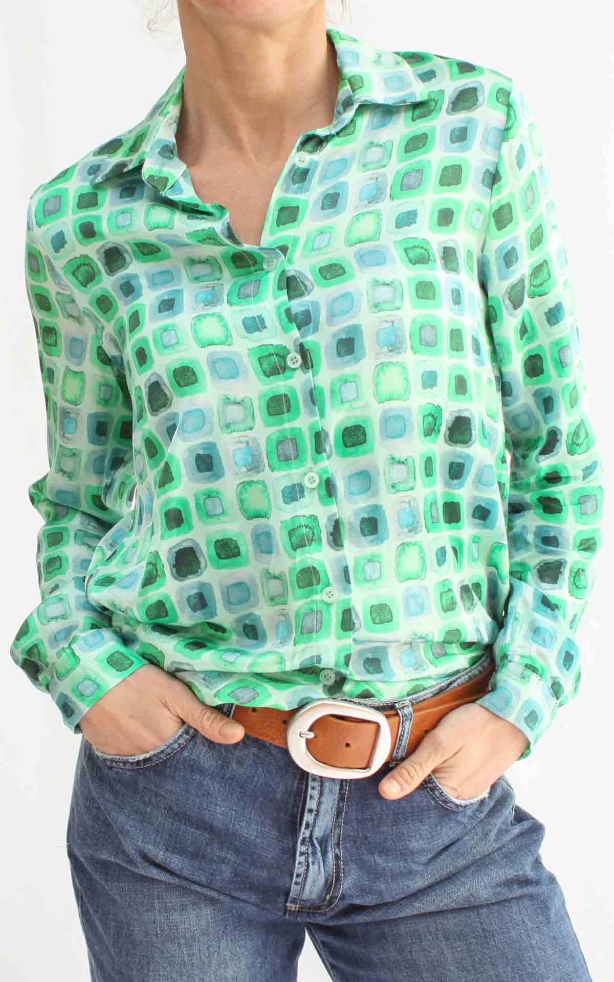 OFF-ON - Camicia viscosa fantasia - VERDE MENTA