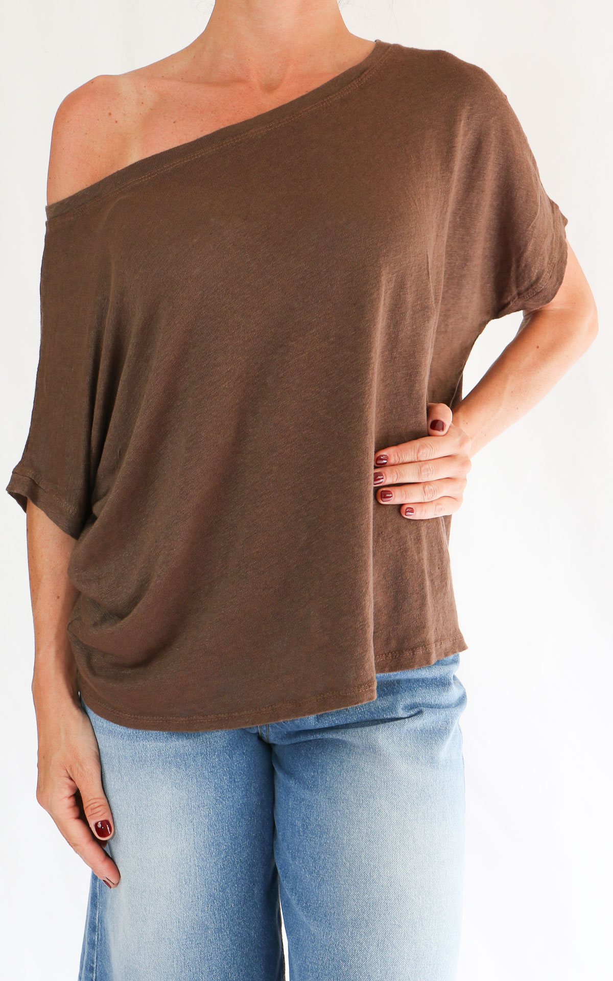 OFF-ON - T-Shirt lino scollo barca - MORO
