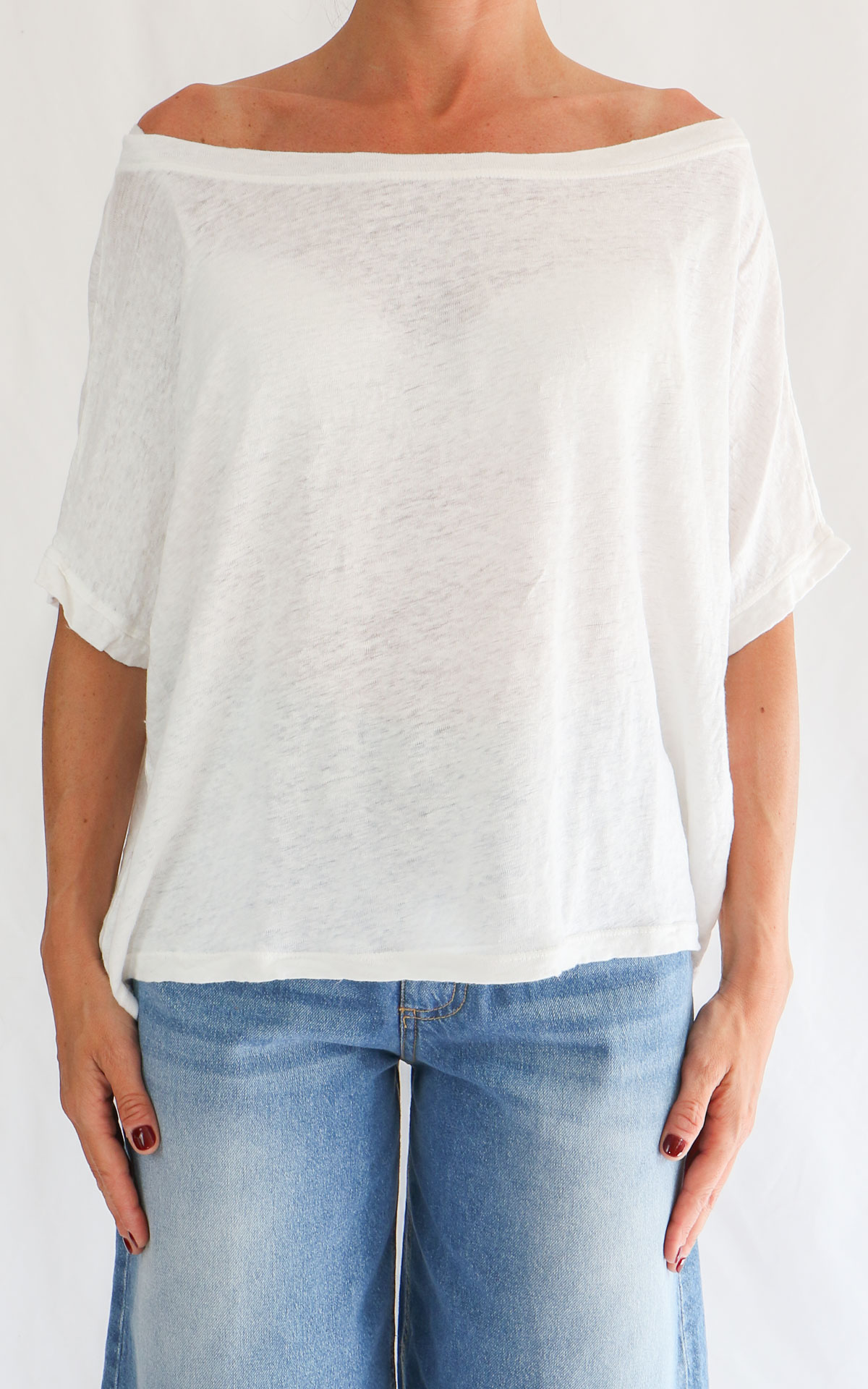 OFF-ON - T-Shirt lino scollo barca - LATTE