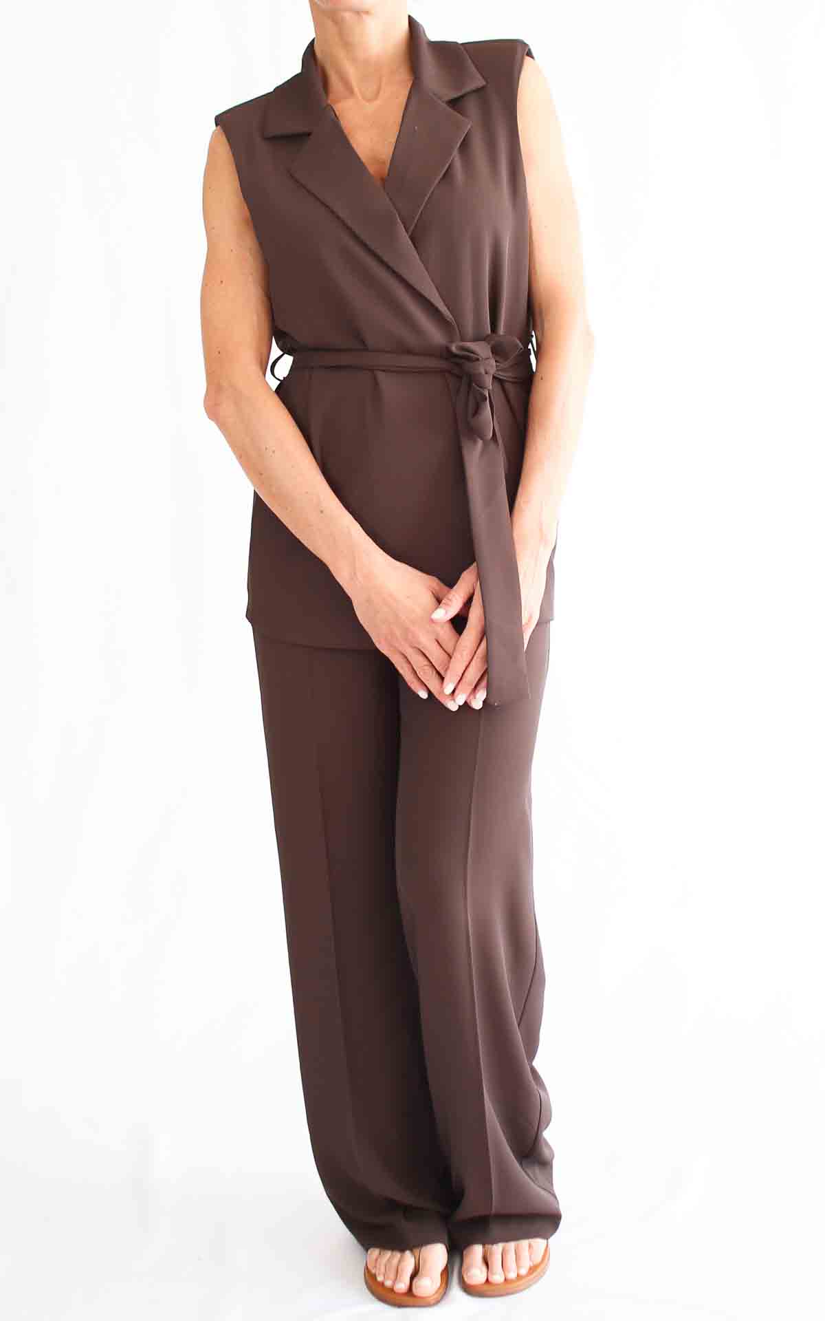 SUSYMIX - Completo gilet con cintura - MORO