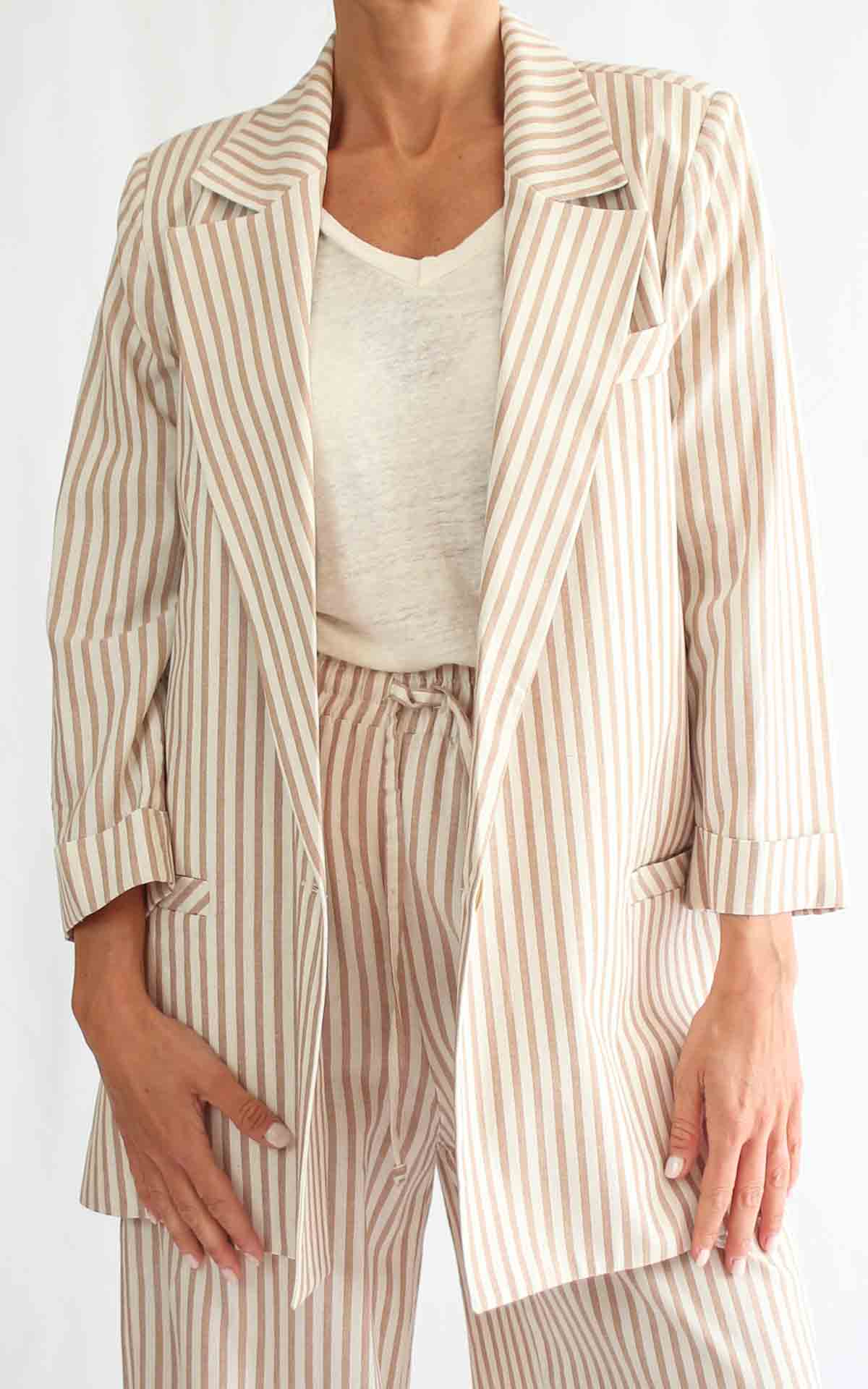SUSYMIX - Giacca manica 3/4 rigata - BEIGE