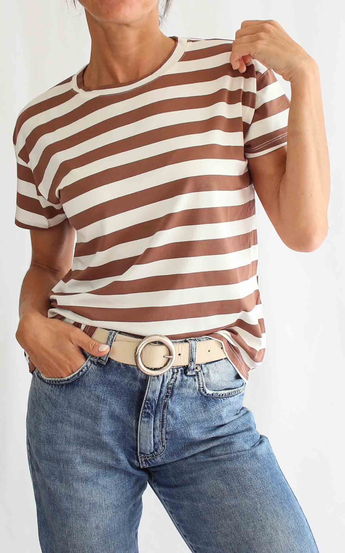 SUSYMIX - T-Shirt riga - TABACCO / LATTE