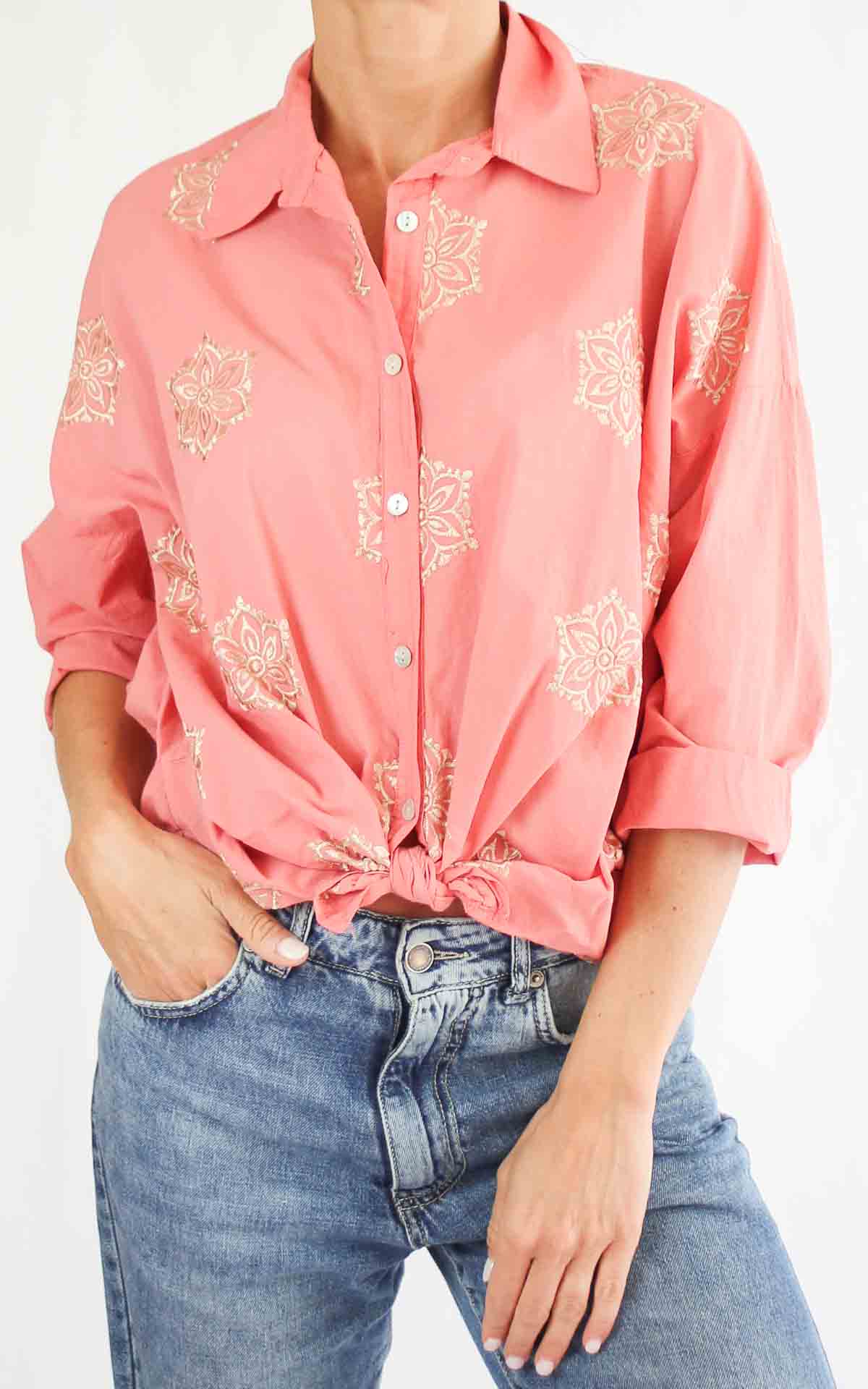 OFF-ON - Camicia mussola ricamo - PESCA
