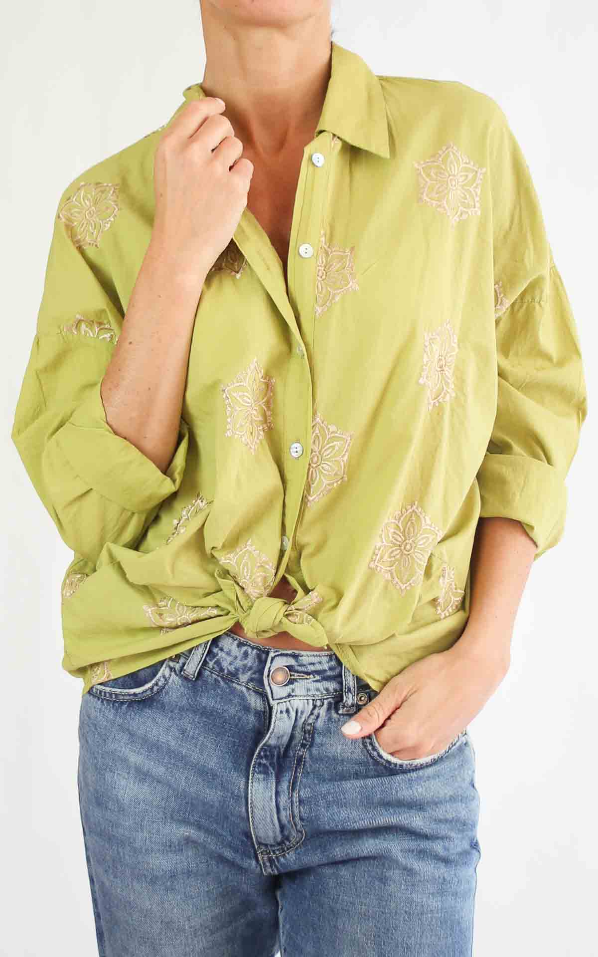 OFF-ON - Camicia mussola ricamo - VERDE PISTACCHIO