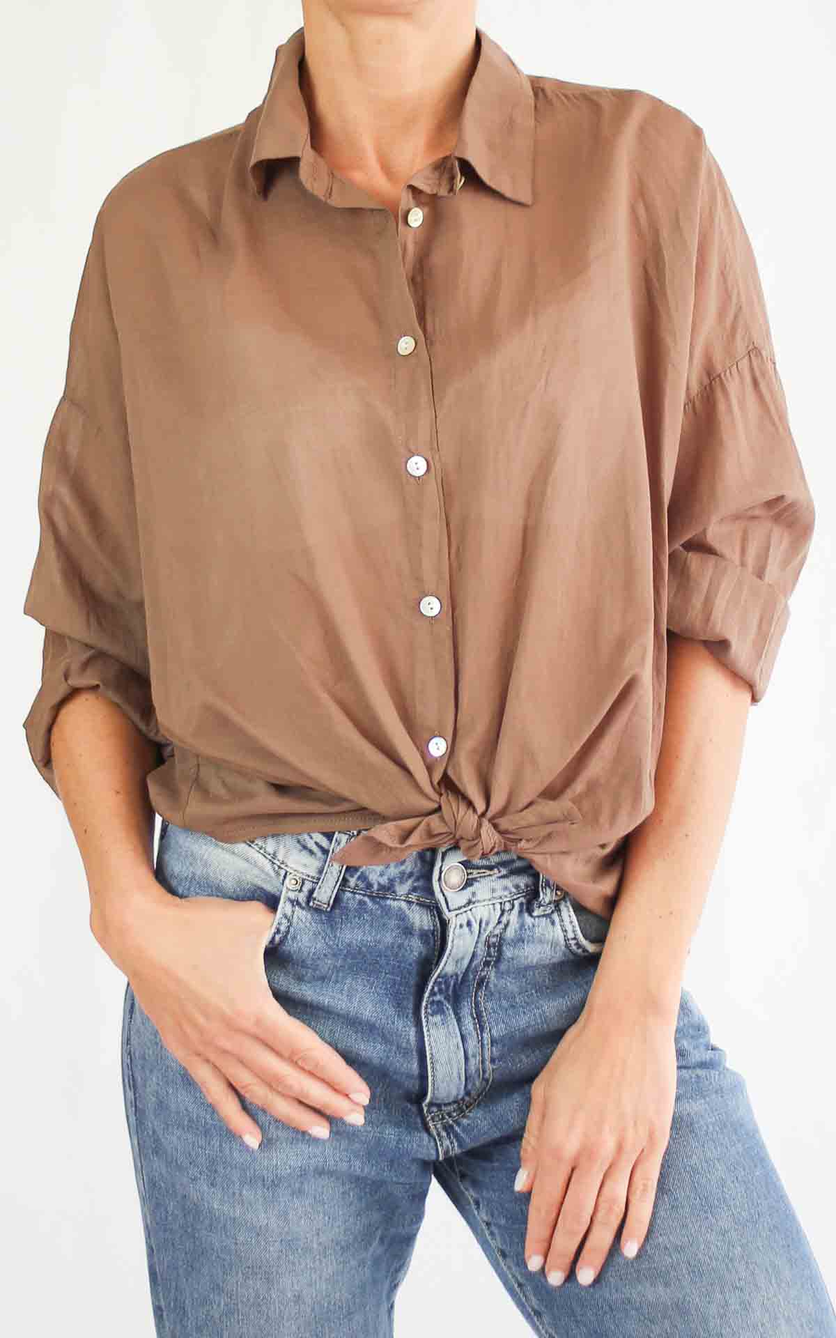 OFF-ON - Camicia mussola tinta unita - MORO