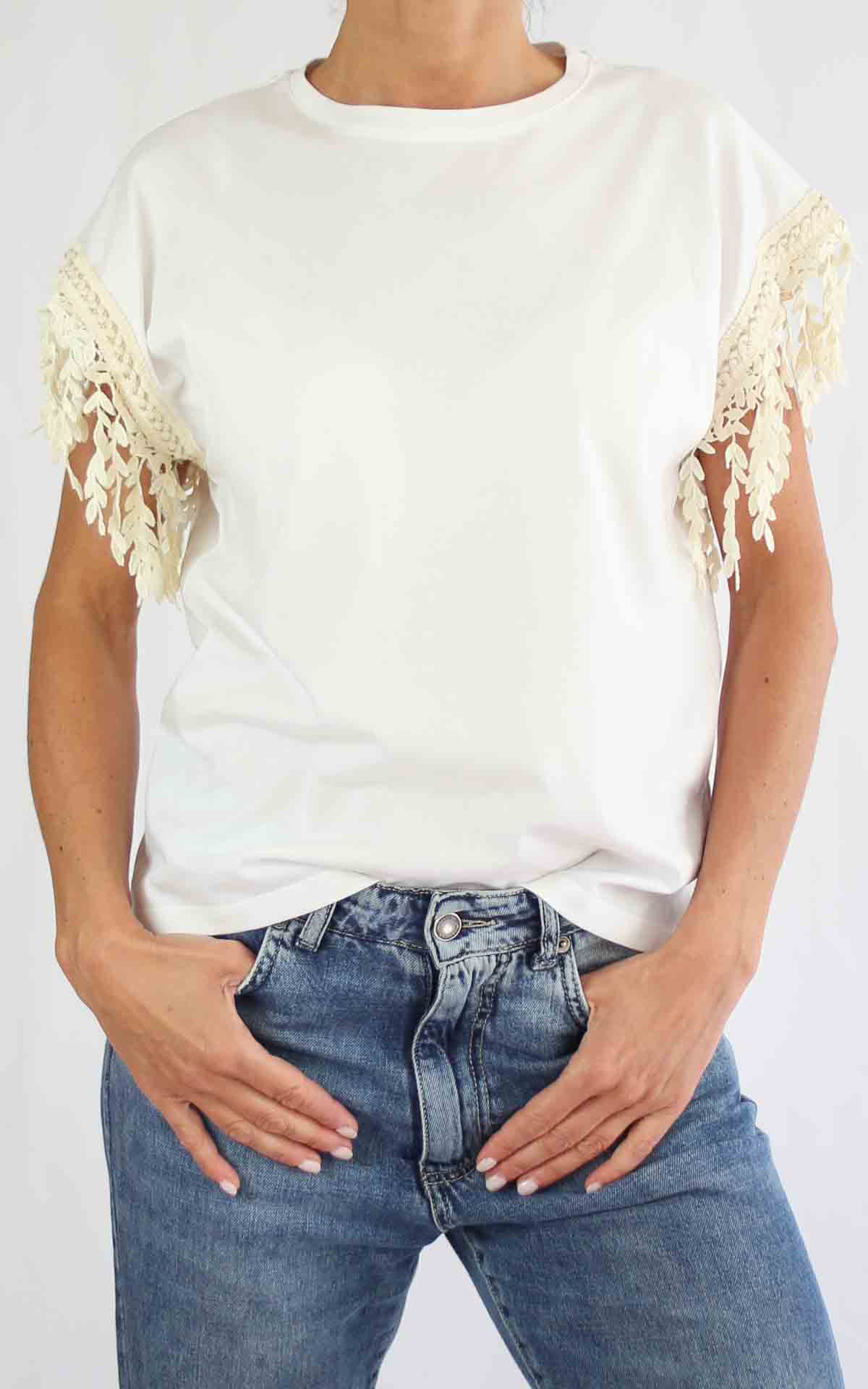SUSYMIX - T-Shirt manica decoro - LATTE