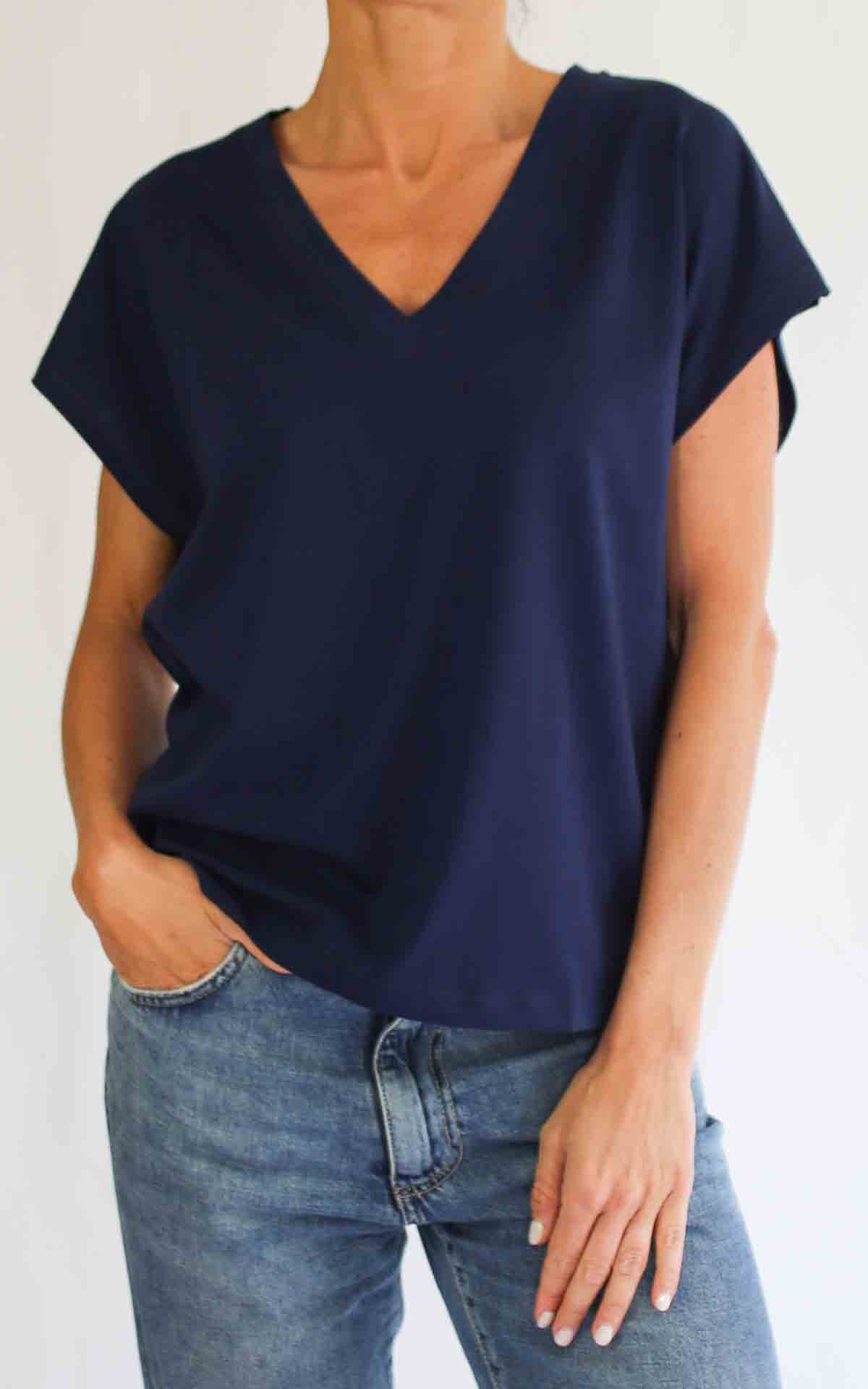 SUSYMIX - T-Shirt scollo V - BLU