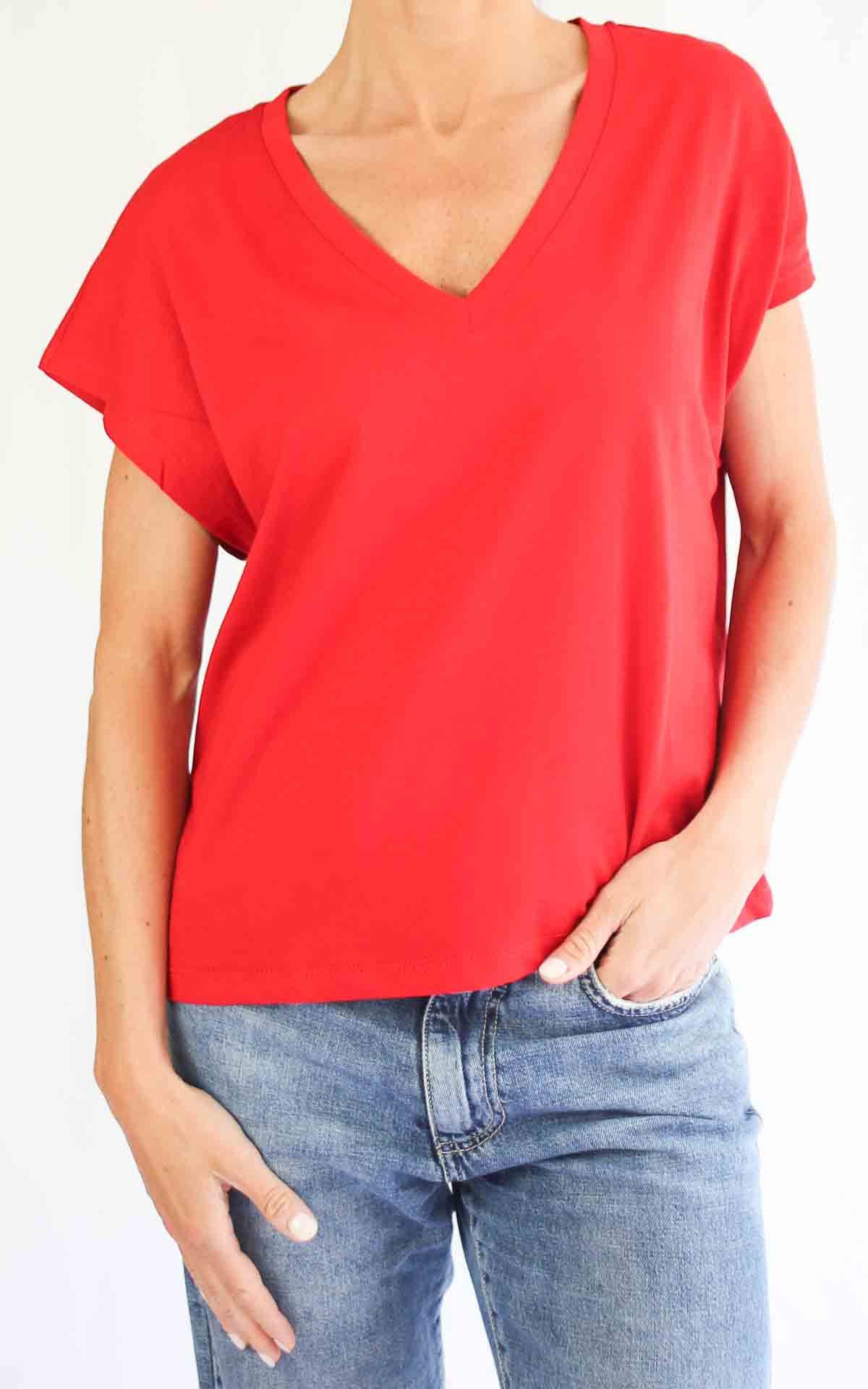 SUSYMIX - T-Shirt scollo V - ROSSO