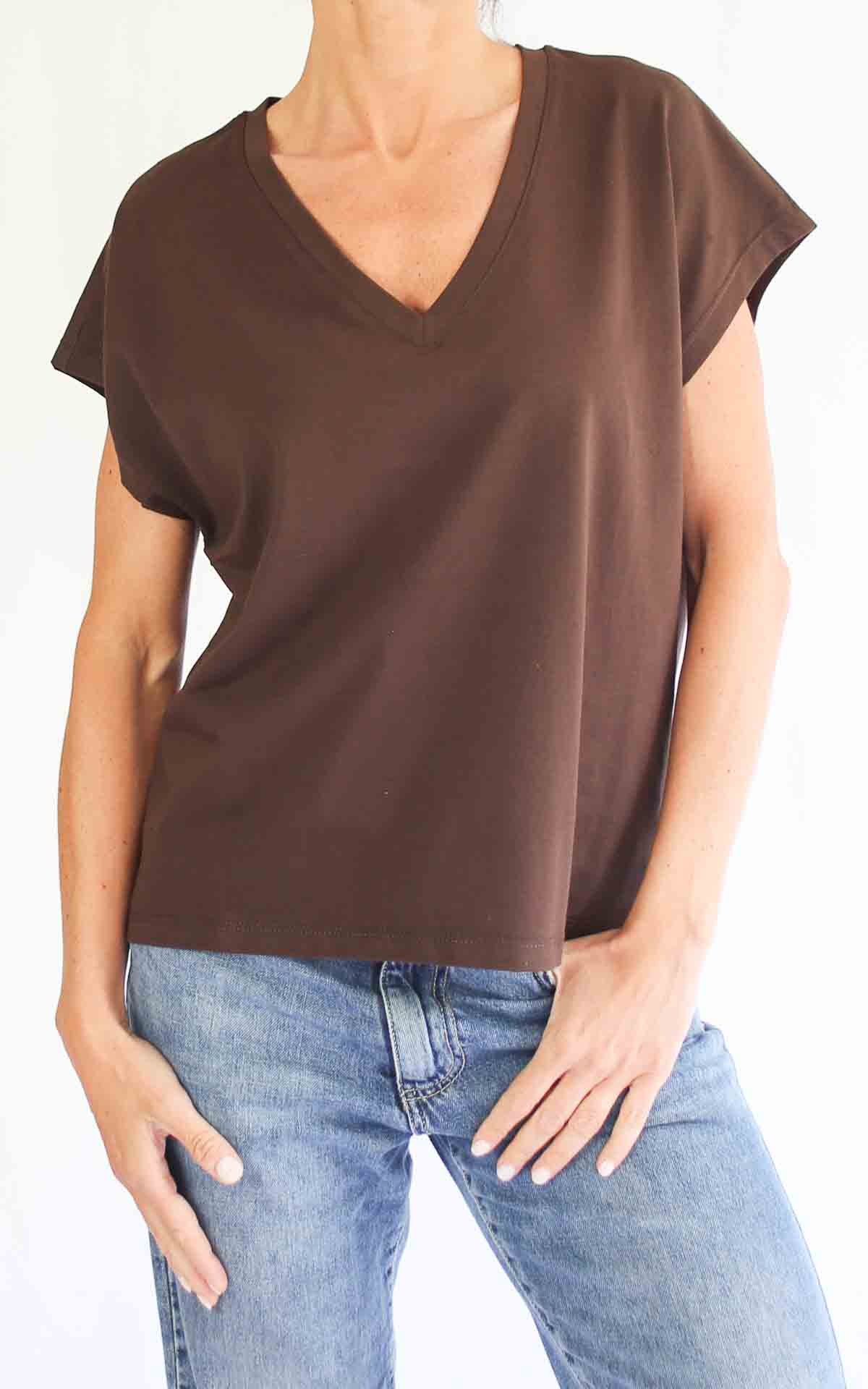 SUSYMIX - T-Shirt scollo V - MORO